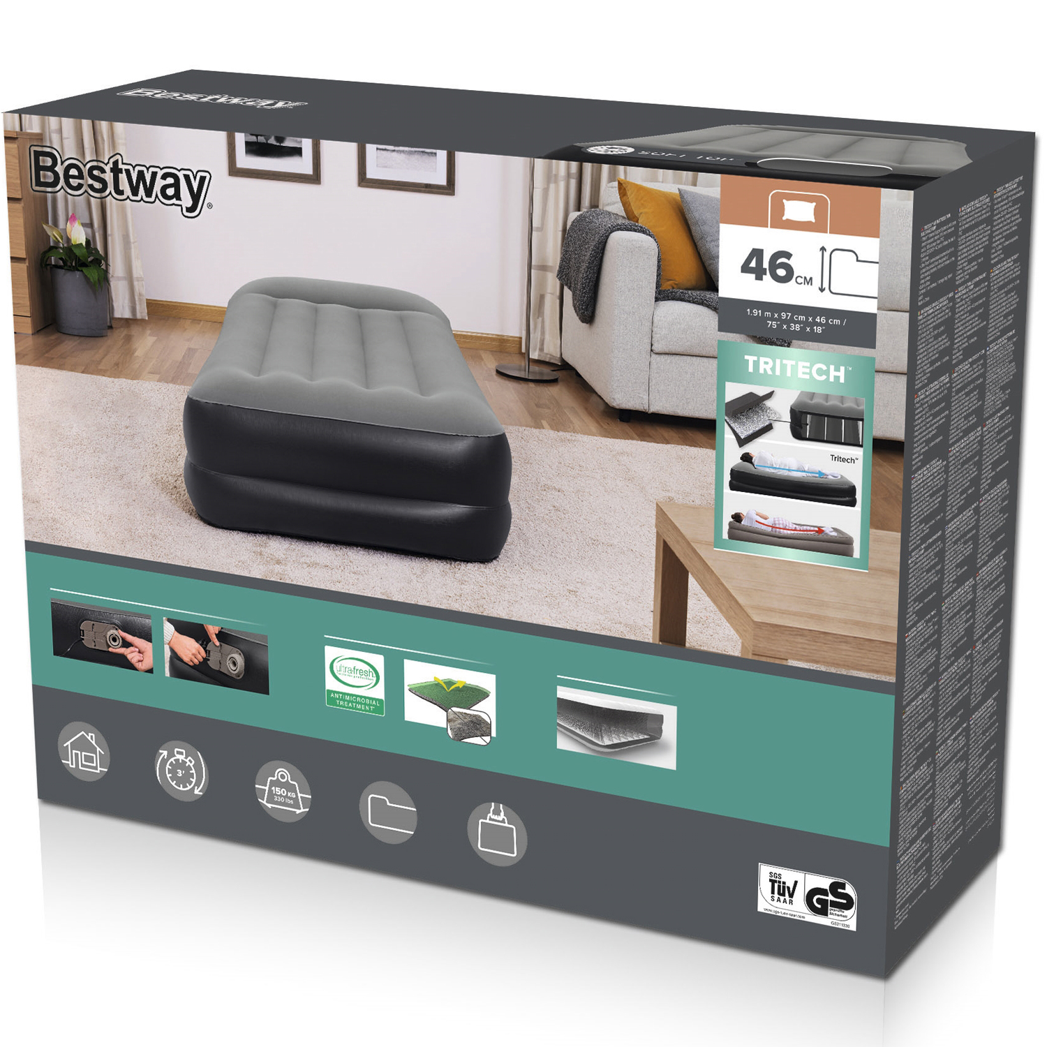 Luftmadrass Bestway Tritech Dubbel med inbyggd AC-Pump