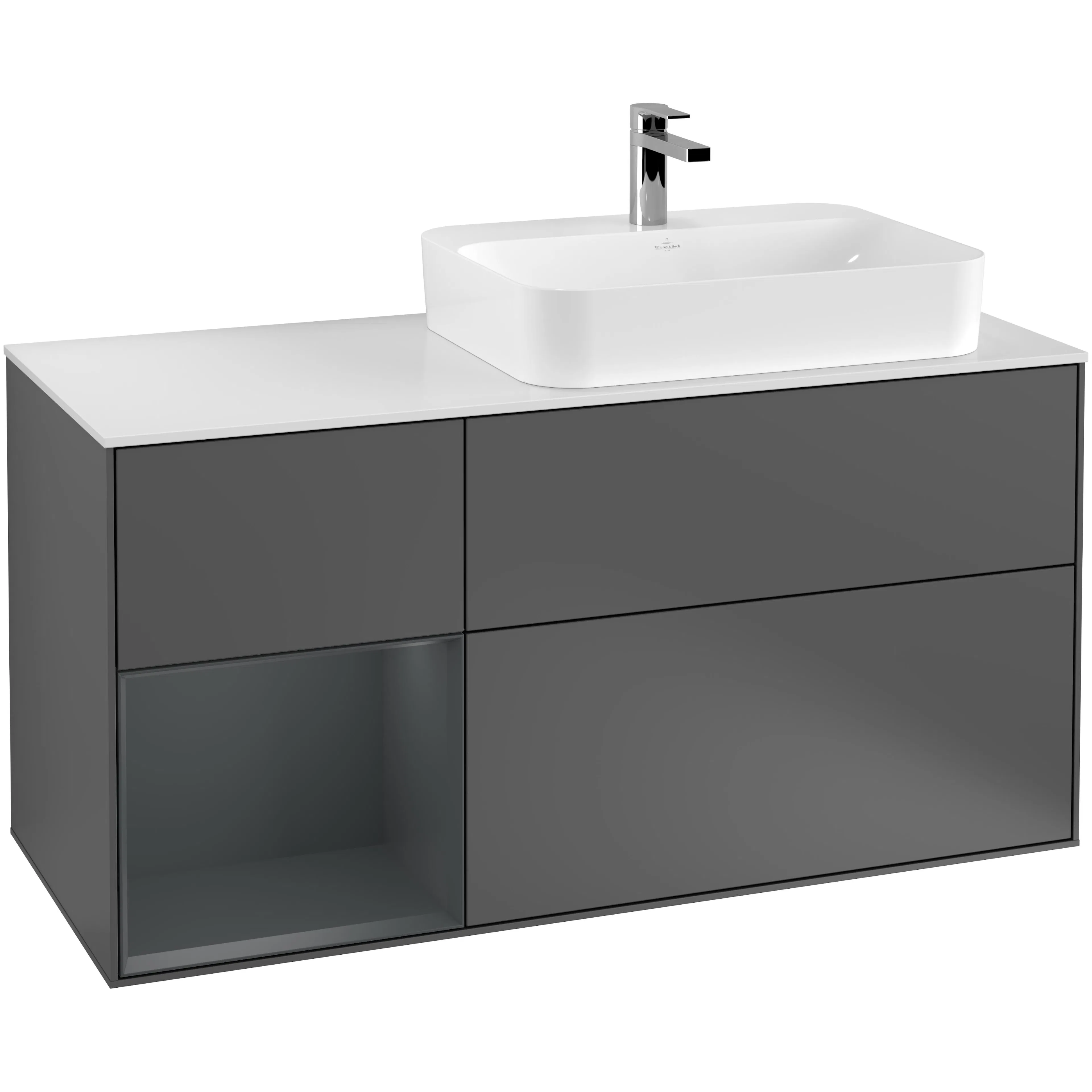 Tvättställsskåp Villeroy & Boch Finion med 3 Lådor Hylla och Bänkskiva för Ocentrerat Ytmonterat Tvättställ