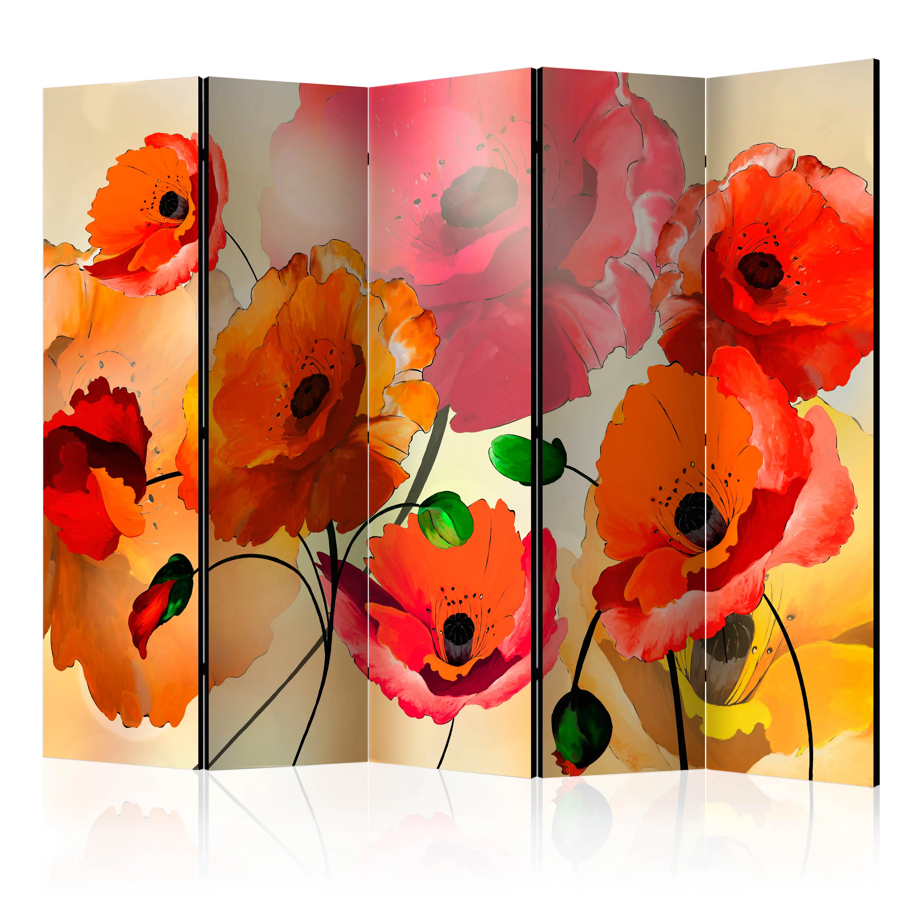 Rumsavdelare Arkiio Velvet Poppies II Grön/Röd/Orange 225x172 cm