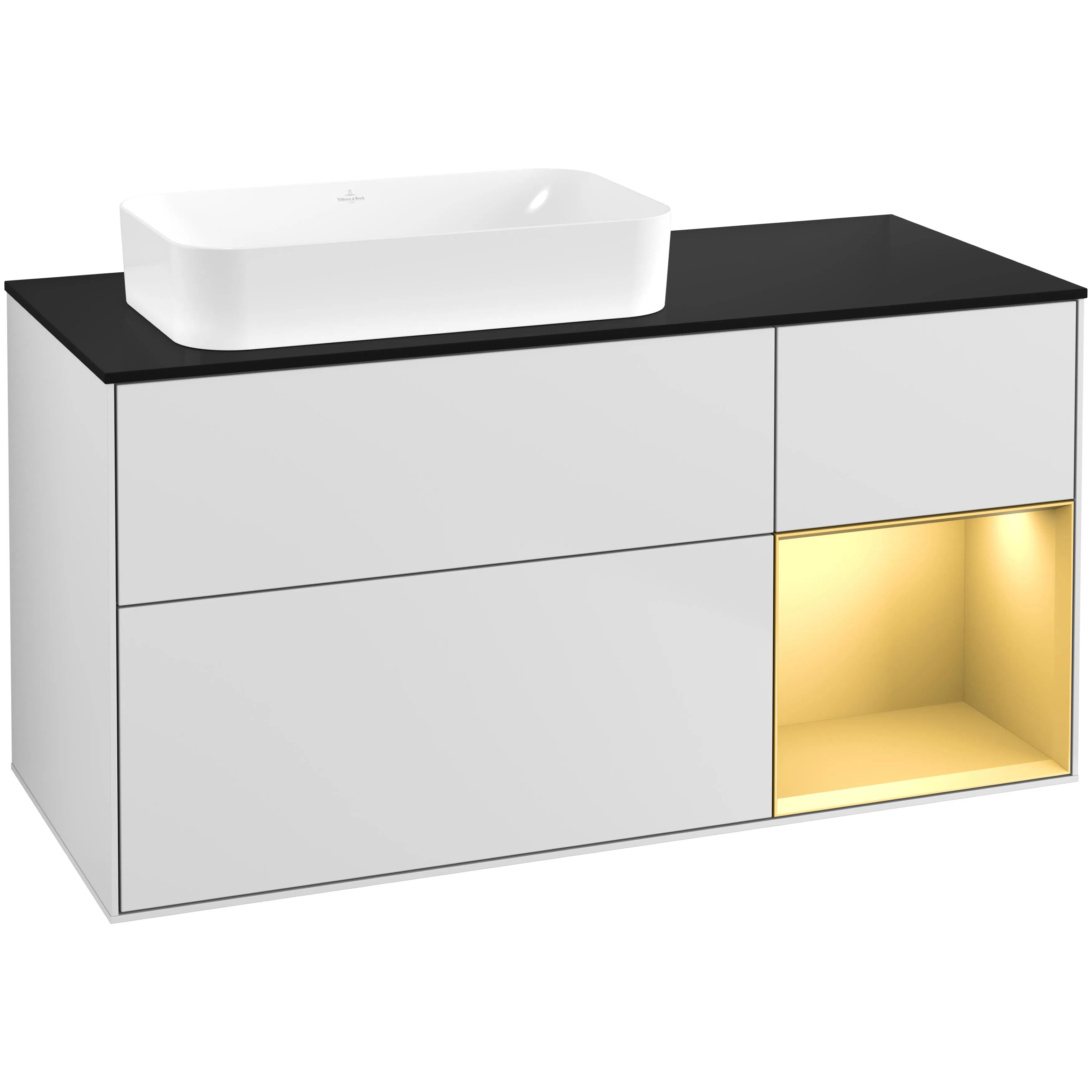 Tvättställsskåp Villeroy & Boch Finion med 3 Lådor Hylla och Bänkskiva för Ocentrerat Fristående Tvättställ