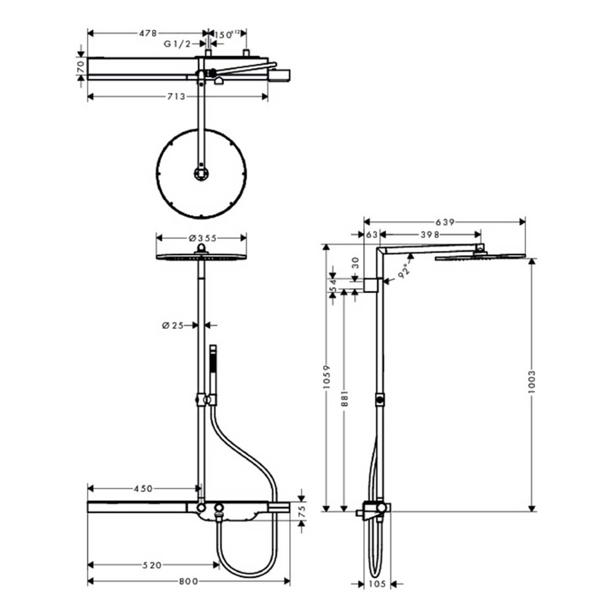 Takduschset Axor ShowerSolutions Showerpipe 800