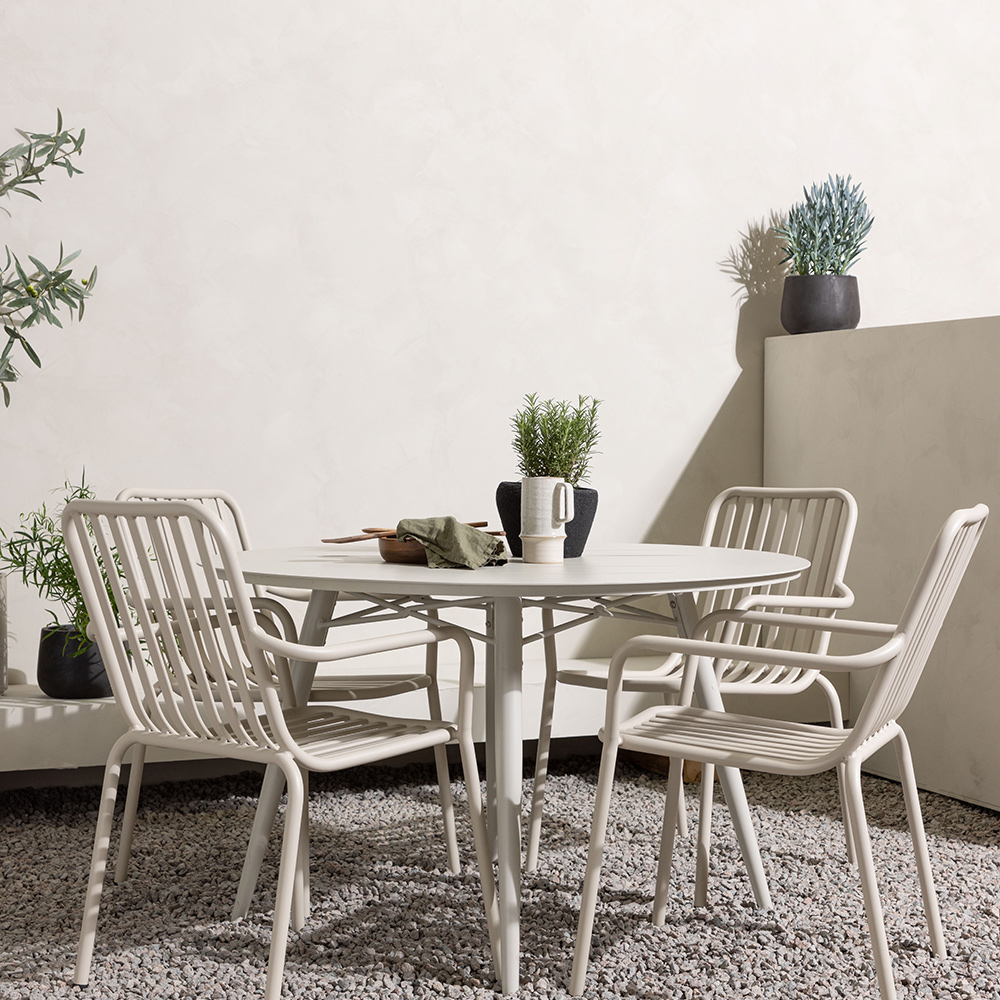 Lina Dining Table - Beige - Round 120 cm +Peking Diningchair Beige