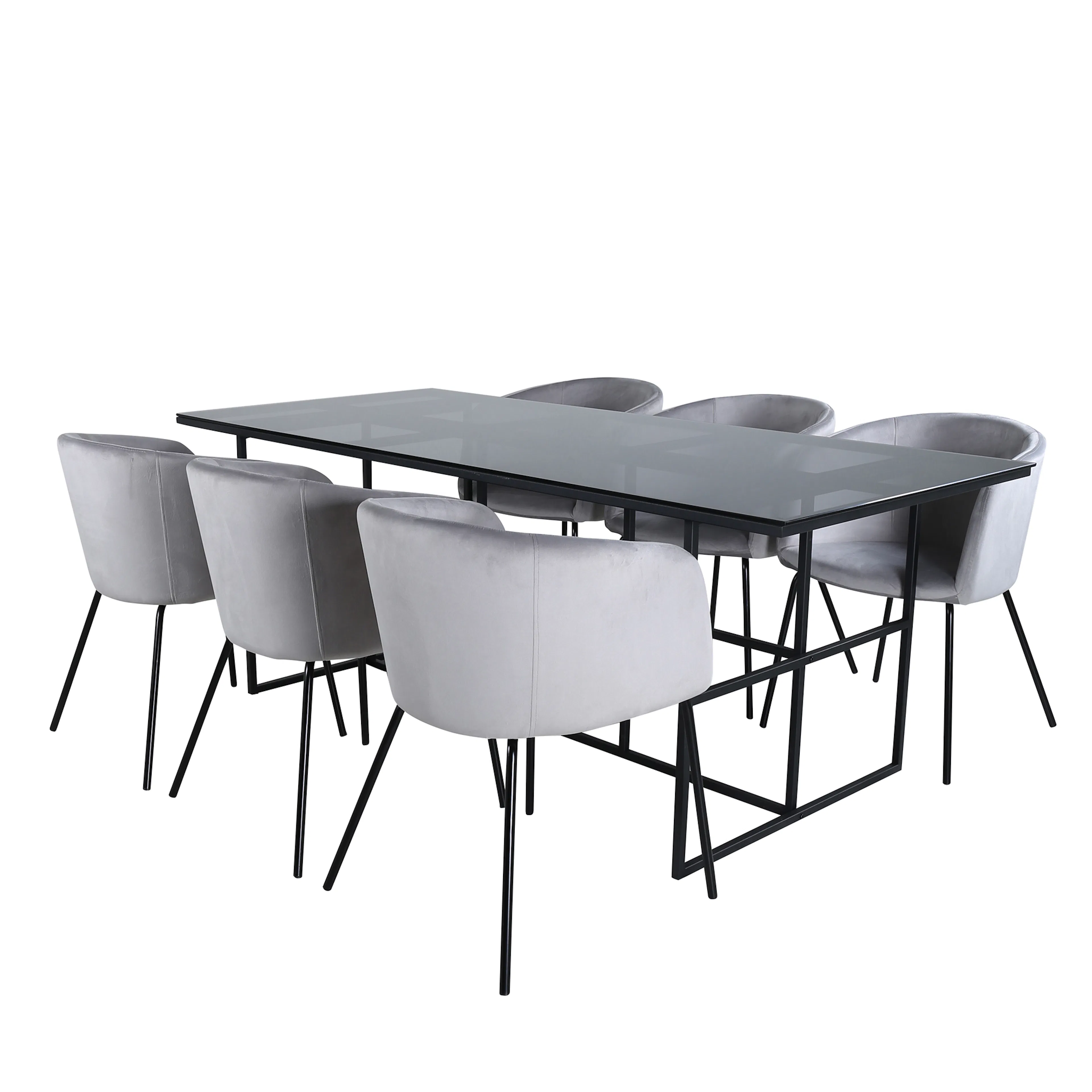 Leif Dining Table - Black / Black smoked smoked Glass+Berit Ljusgrå