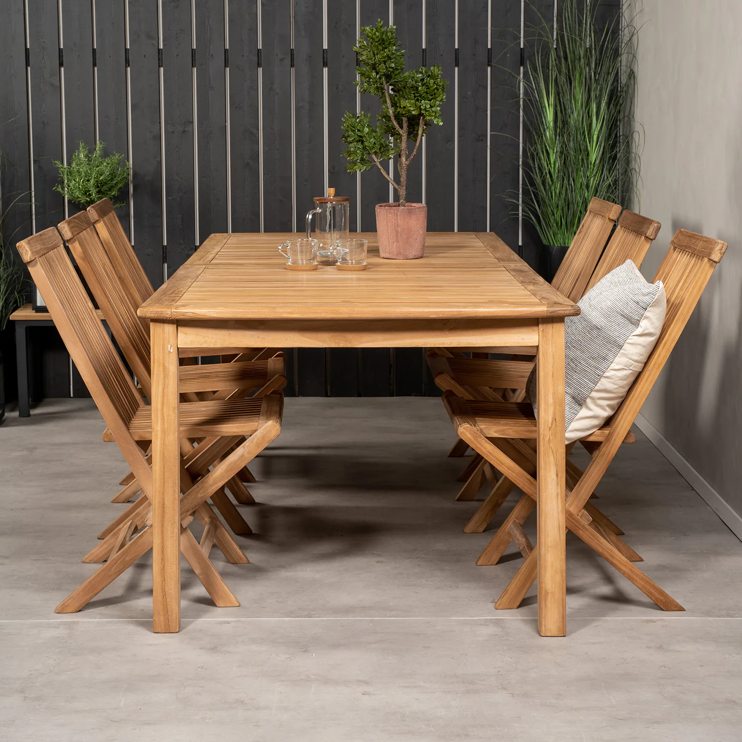 Matgrupp Venture Home Kenya 220x100 Teak med 6 Fällbara Stolar
