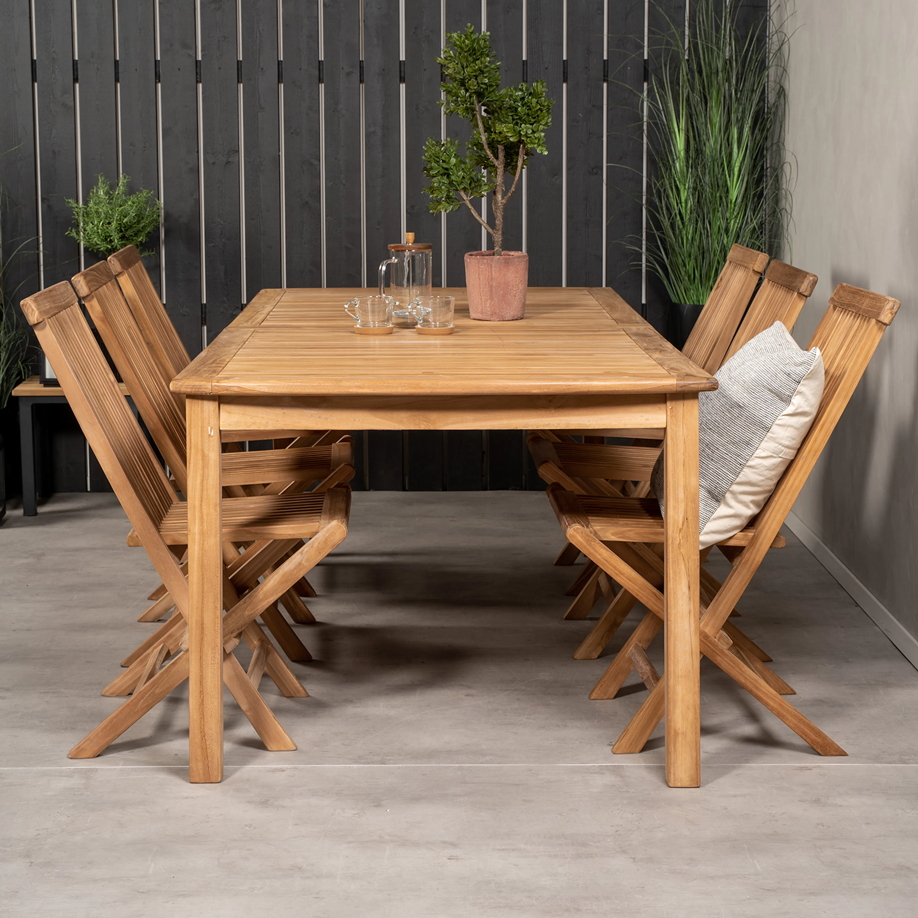 Matgrupp Venture Home Kenya 220x100 Teak med 6 Fällbara Stolar