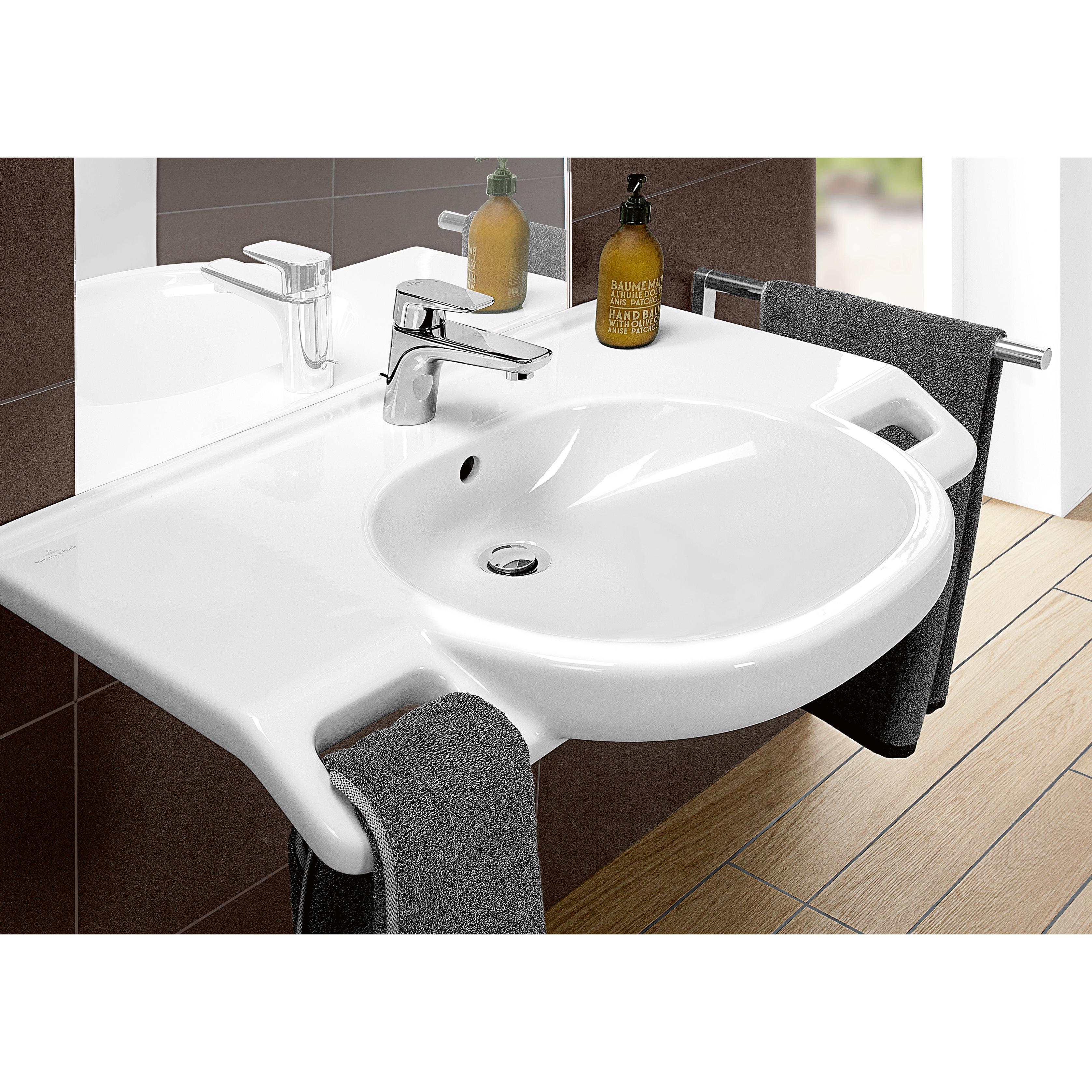 Tvättställ villeroy & Boch O.novo Vita 412081T2 Vit Alpin AntiBac CeramicPlus, Utan Bräddavlopp, Med Blandarhål, för Trehålsblandare