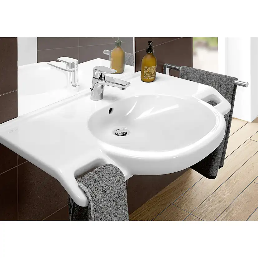 Tvättställ villeroy & Boch O.novo Vita 412081T2 Vit Alpin AntiBac CeramicPlus, Utan Bräddavlopp, Med Blandarhål, för Trehålsblandare