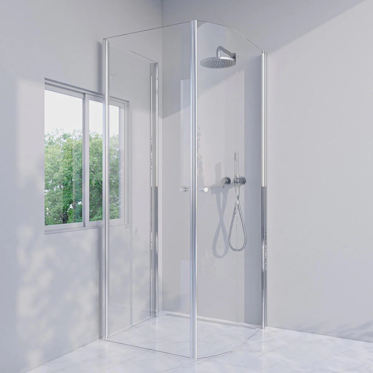 Invitrea Prime PH43/Högerhängd/74x80/Blankpolerad/Räfflad kn Storlek: 74x800 mm, Glastyp: Klarglas, Handtag: Blankpolerad Räfflad knopp, Profil: Blankpolerad, Hängning: Högerhängd