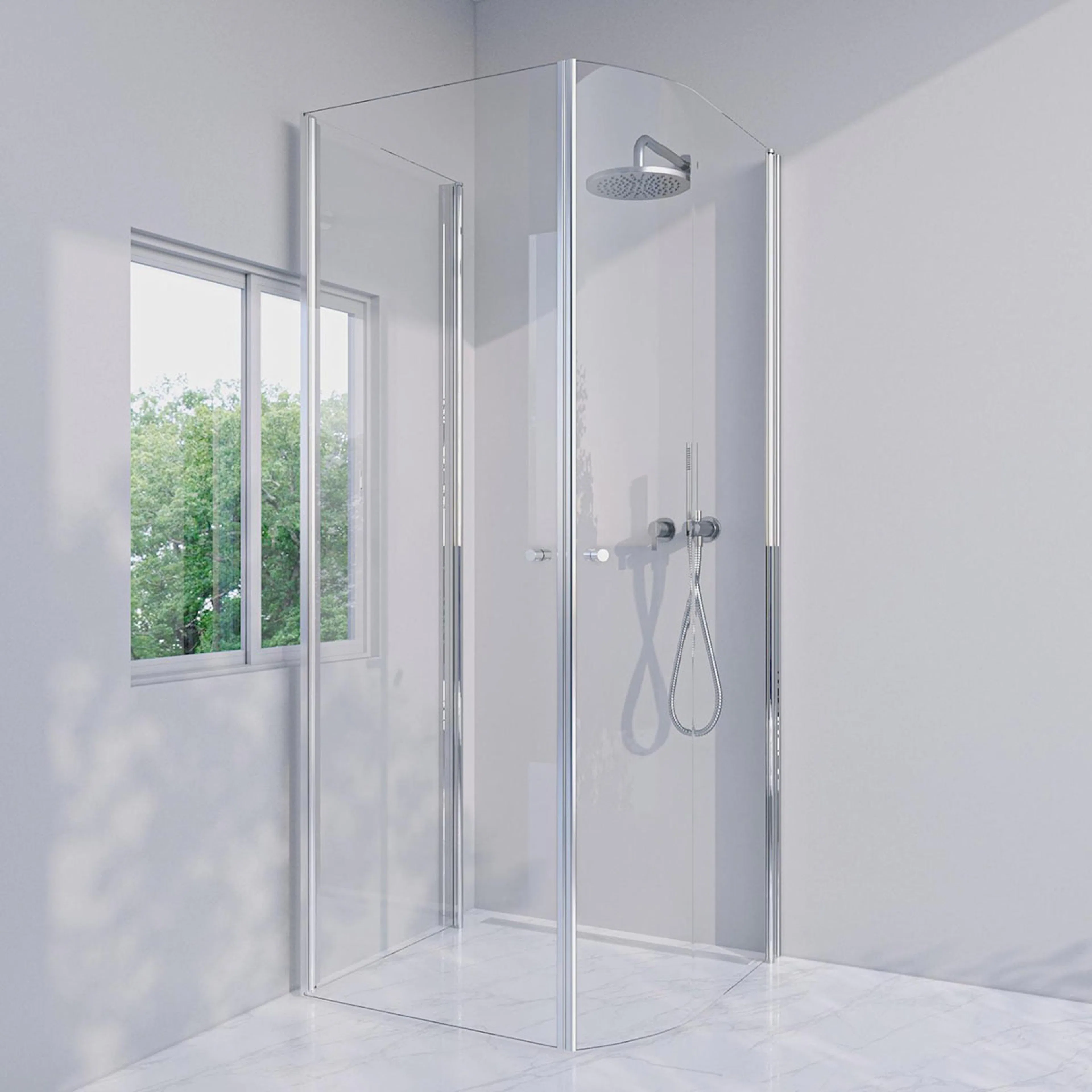 Invitrea Prime PH43/Högerhängd/74x80/Blankpolerad/Räfflad kn Storlek: 74x800 mm, Glastyp: Klarglas, Handtag: Blankpolerad Räfflad knopp, Profil: Blankpolerad, Hängning: Högerhängd