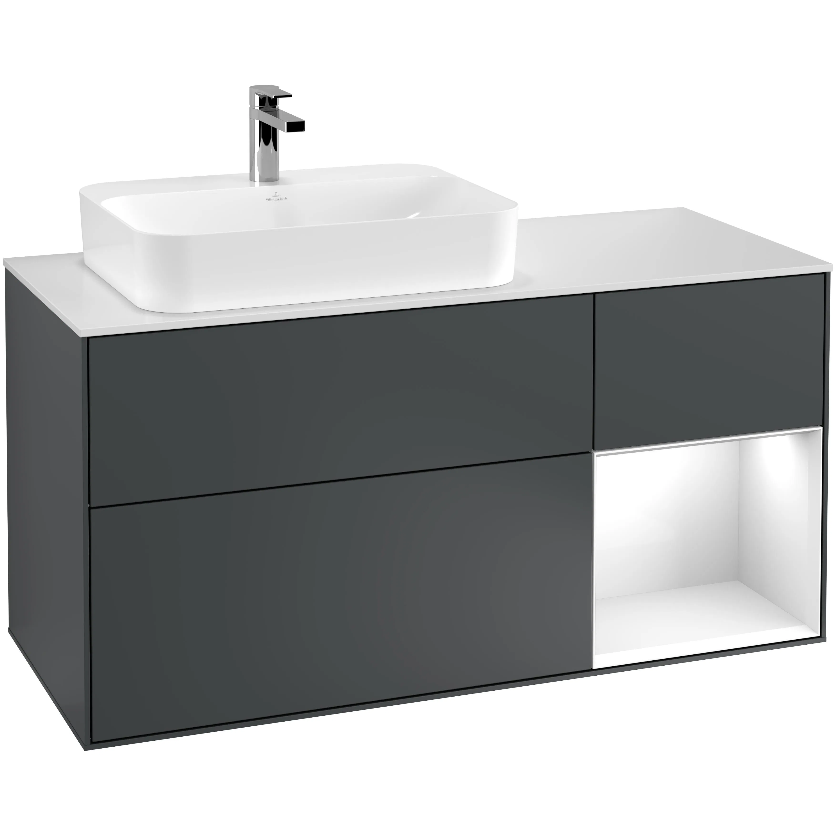 Tvättställsskåp Villeroy & Boch Finion med 3 Lådor Hylla och Bänkskiva för Ocentrerat Ytmonterat Tvättställ