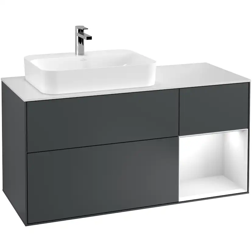 Tvättställsskåp Villeroy & Boch Finion med 3 Lådor Hylla och Bänkskiva för Ocentrerat Ytmonterat Tvättställ