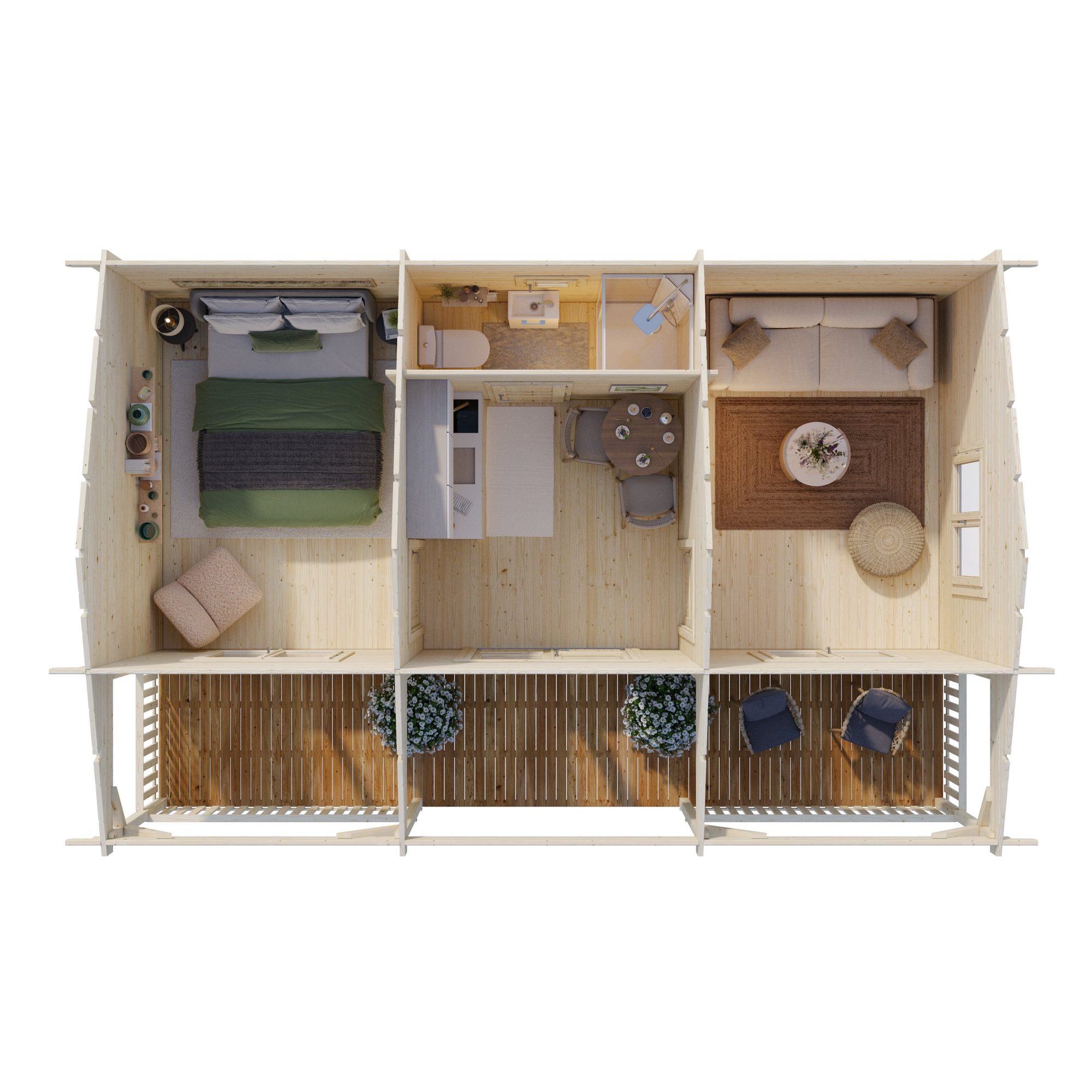 Fritidshus Palmako Sandra 38,6 m² Komplett Stuga med Altan & Sadeltak
