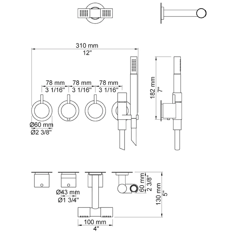 Takduschset Vola 5471R-081D för Inbyggnad