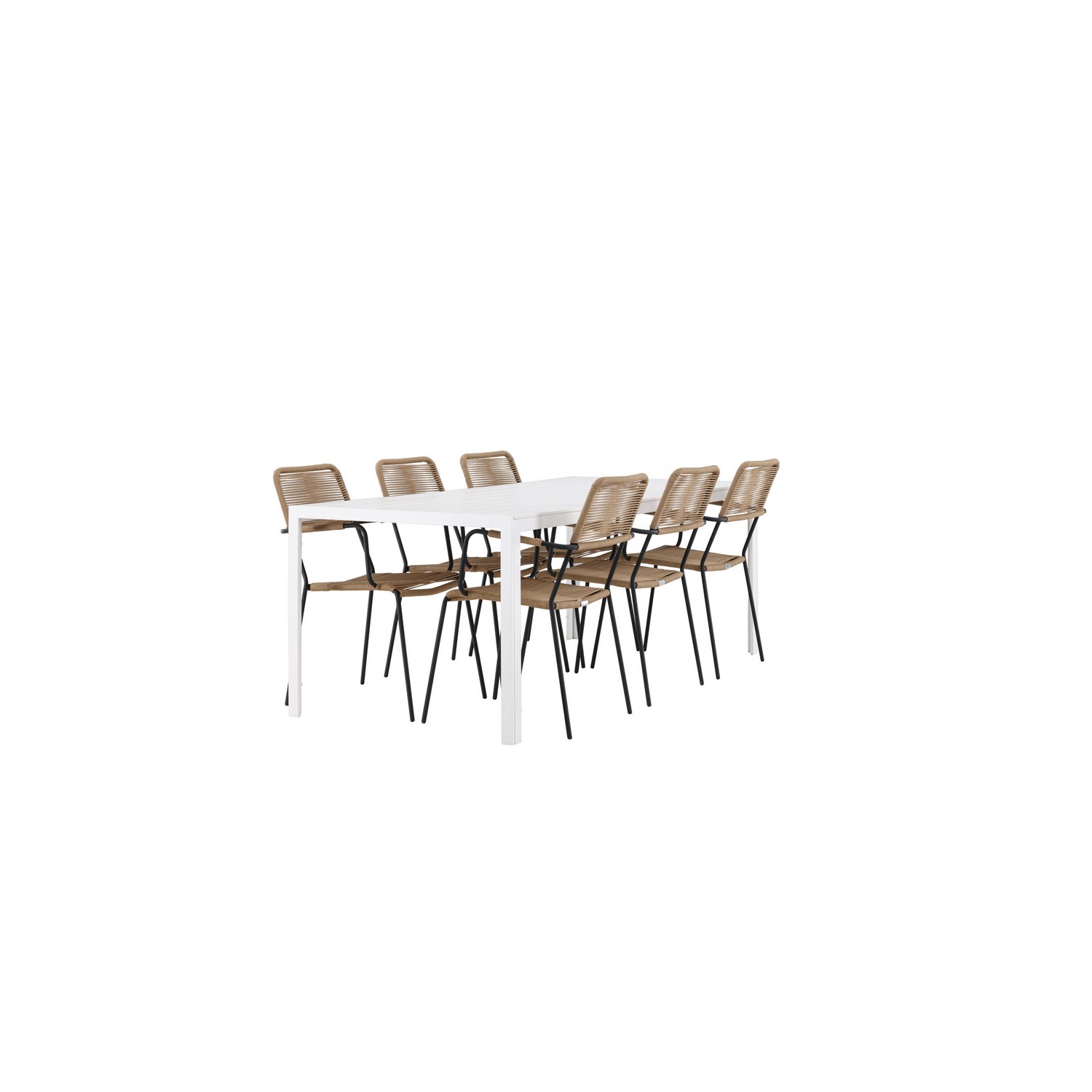 Break Dining Table  - White / White Aintwood +Lindos - Armch Trädgårdsgrupp Venture Home Break med 6 Lindos Karmstolar