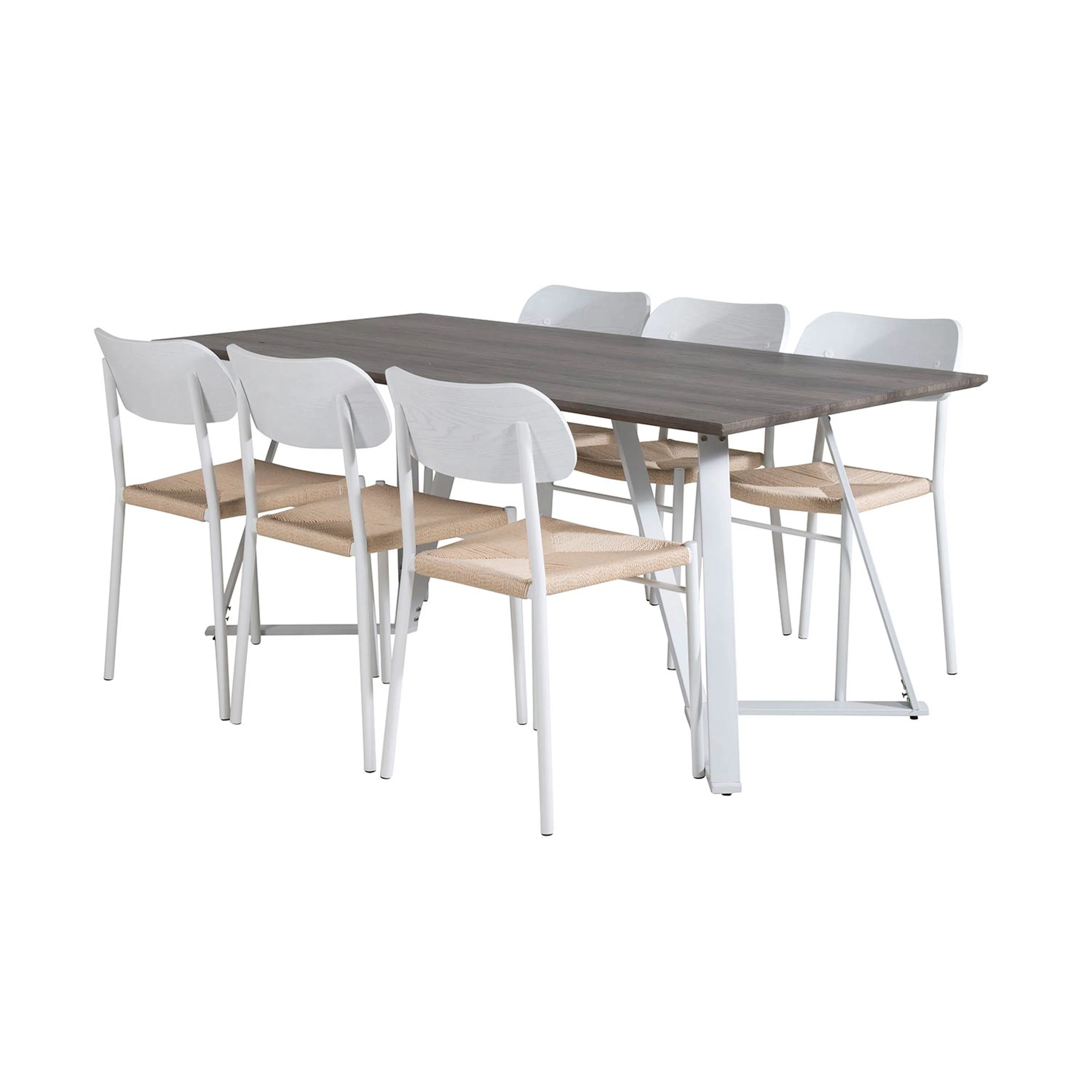 Marina Table -grå"oak"/Polly Chair - Nature / White_6 Grå/Vit/Natur