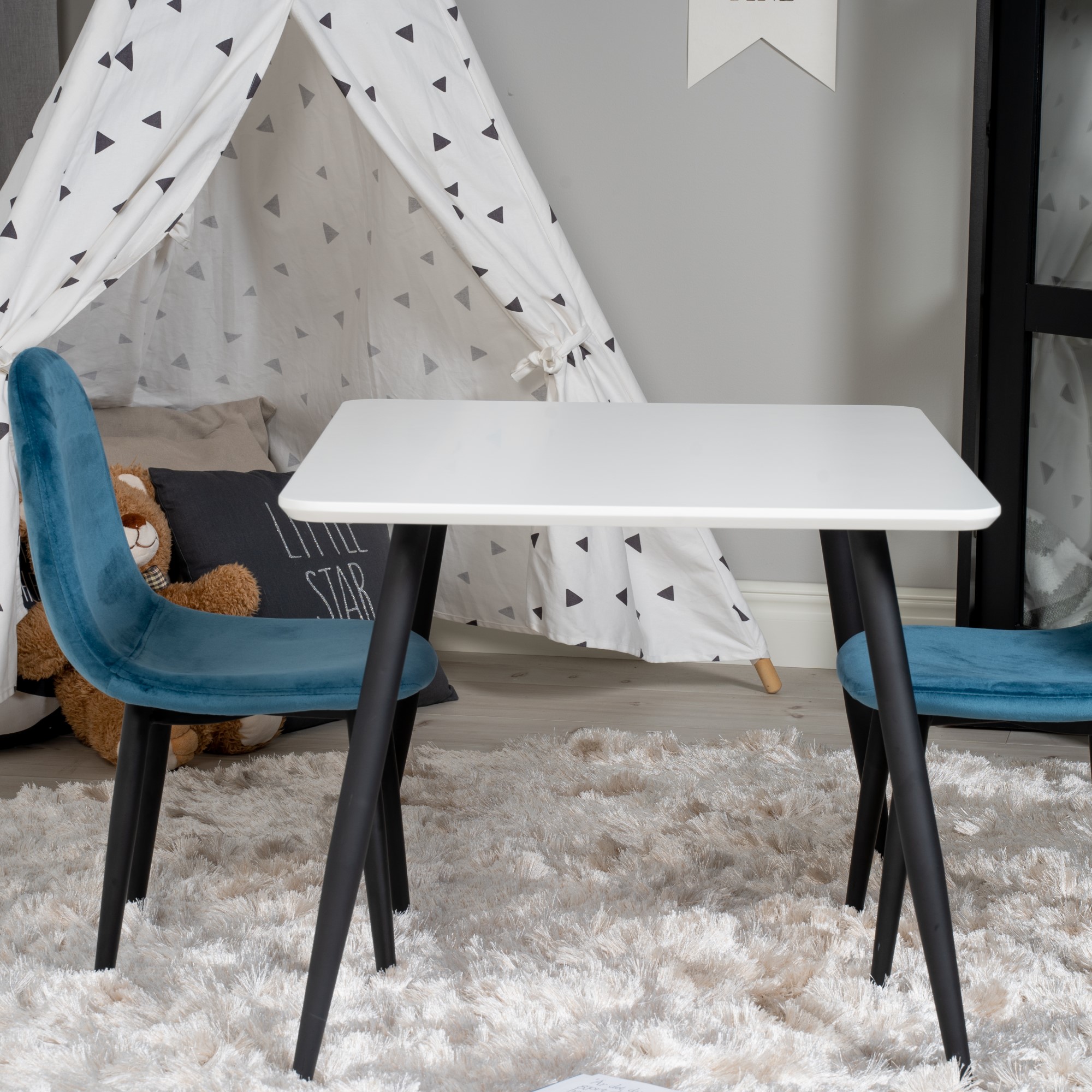 Polar Dining Table 80*60 XXS - White / Black+Polar dining Ch Blå/Svart