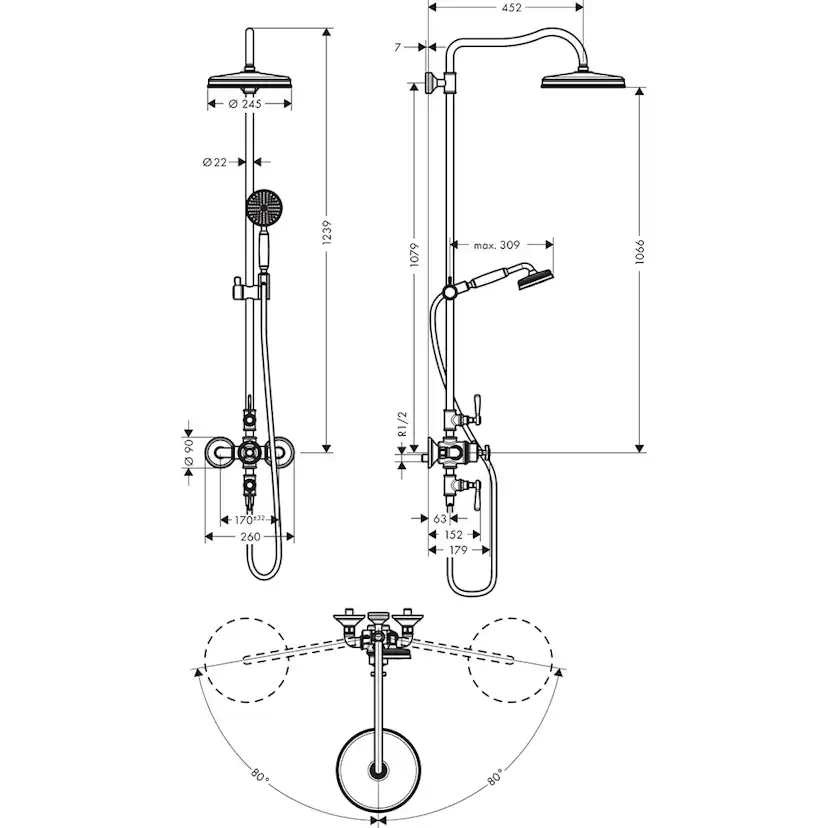 Takduschset Axor Montreux Showerpipe 240 1jet Classic