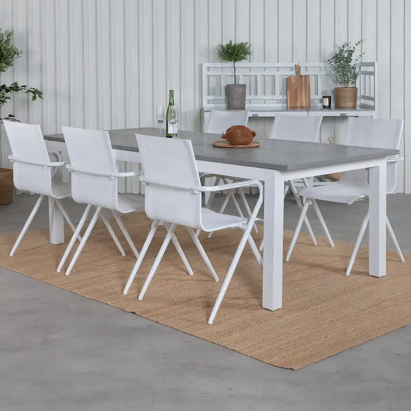 Matgrupp Venture Home Aleyna 224 Vit med 6 Aspen Matstolar