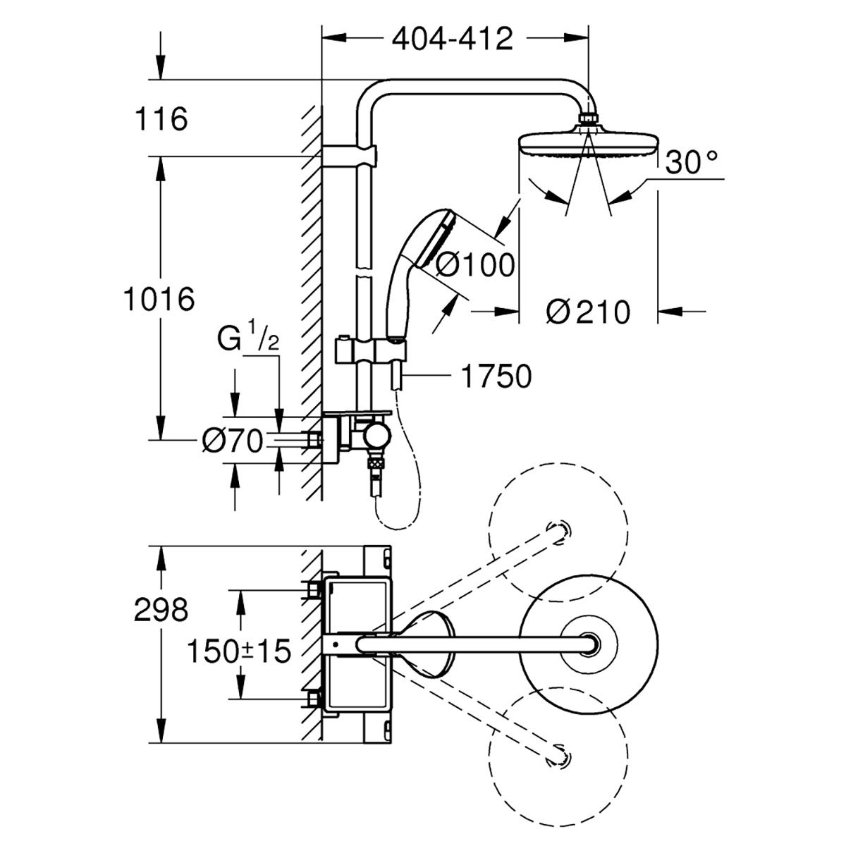 Takduschset Grohe Vitalio Start 210