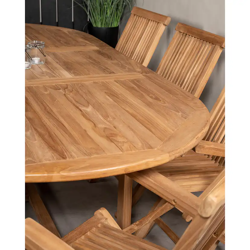 Matgrupp Venture Home Kenya 180-240x120 Teak med 6 Fällbara Stolar med Armstöd