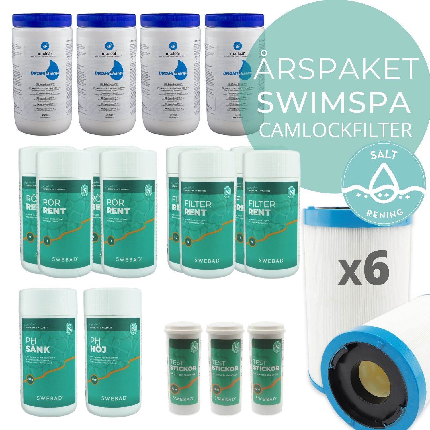 Årspaket Swebad för Swimspa Hydro Zone med Saltrening och 6 Camlockfilter
