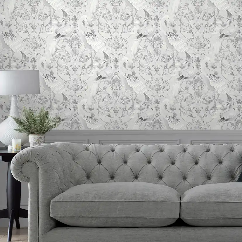 Tapet Laura Ashley Tregaron Silver 119868 EasyUp, Mönstrad Silver