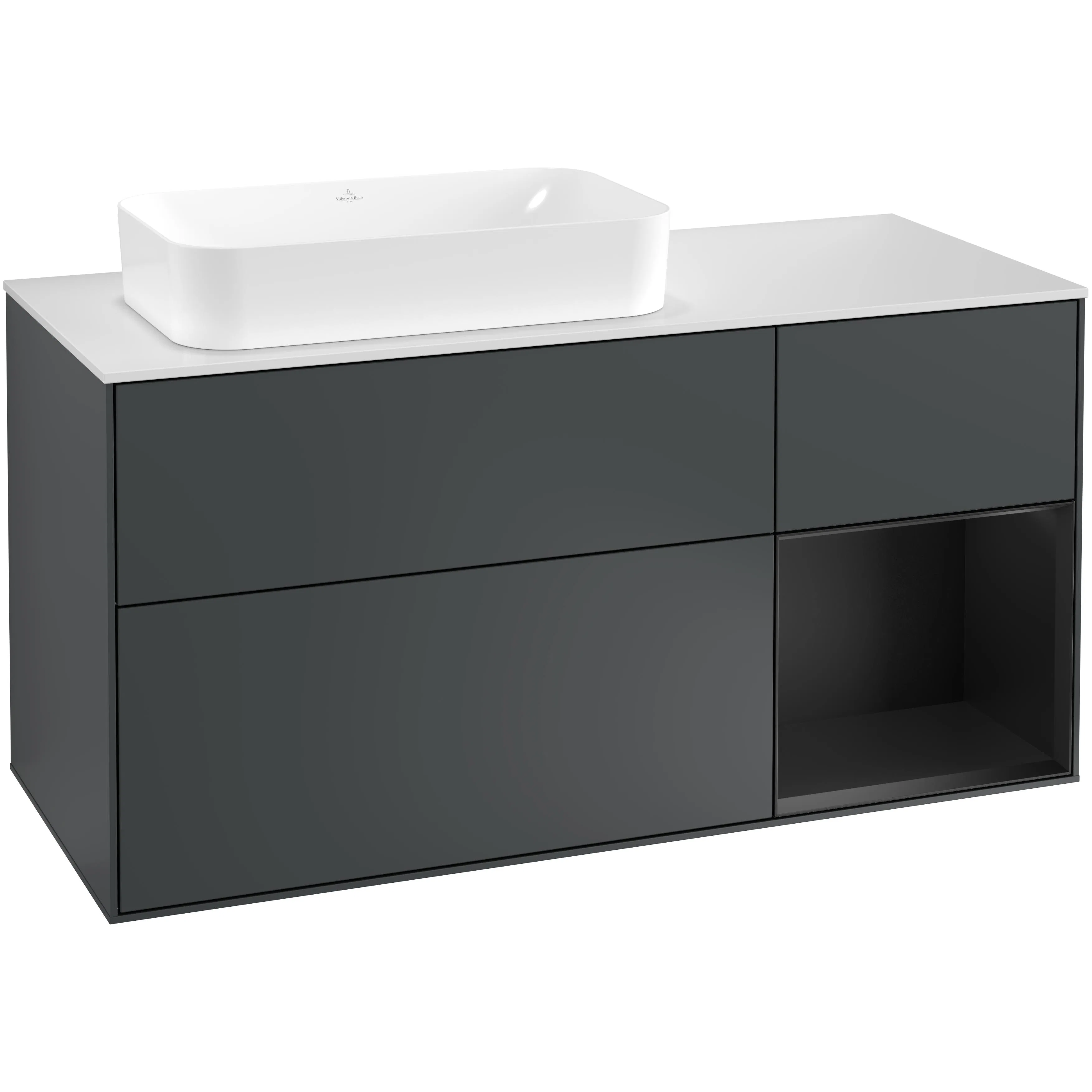 Tvättställsskåp Villeroy & Boch Finion med 3 Lådor Hylla och Bänkskiva för Ocentrerat Fristående Tvättställ