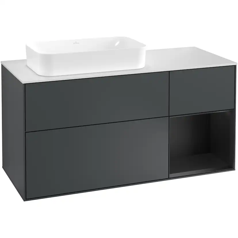 Tvättställsskåp Villeroy & Boch Finion med 3 Lådor Hylla och Bänkskiva för Ocentrerat Fristående Tvättställ