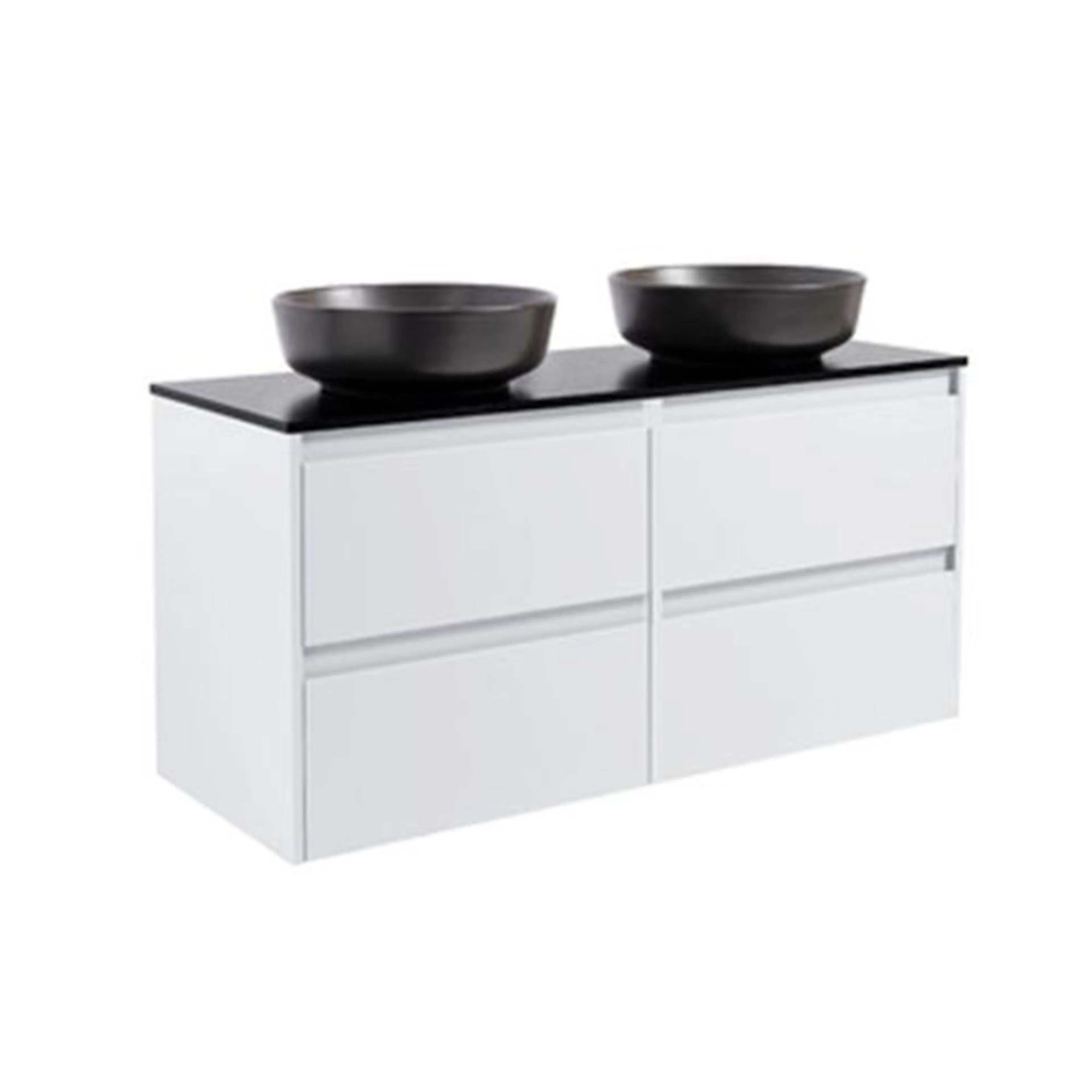A LUX 120VITM BS SV+2TS RUSV Färg Tvättställsskåpet: Vit Färg Bänkskiva: Svart Färg Tvättställ: Svart - B: 1210 mm, H: 737 mm, D: 470 mm
