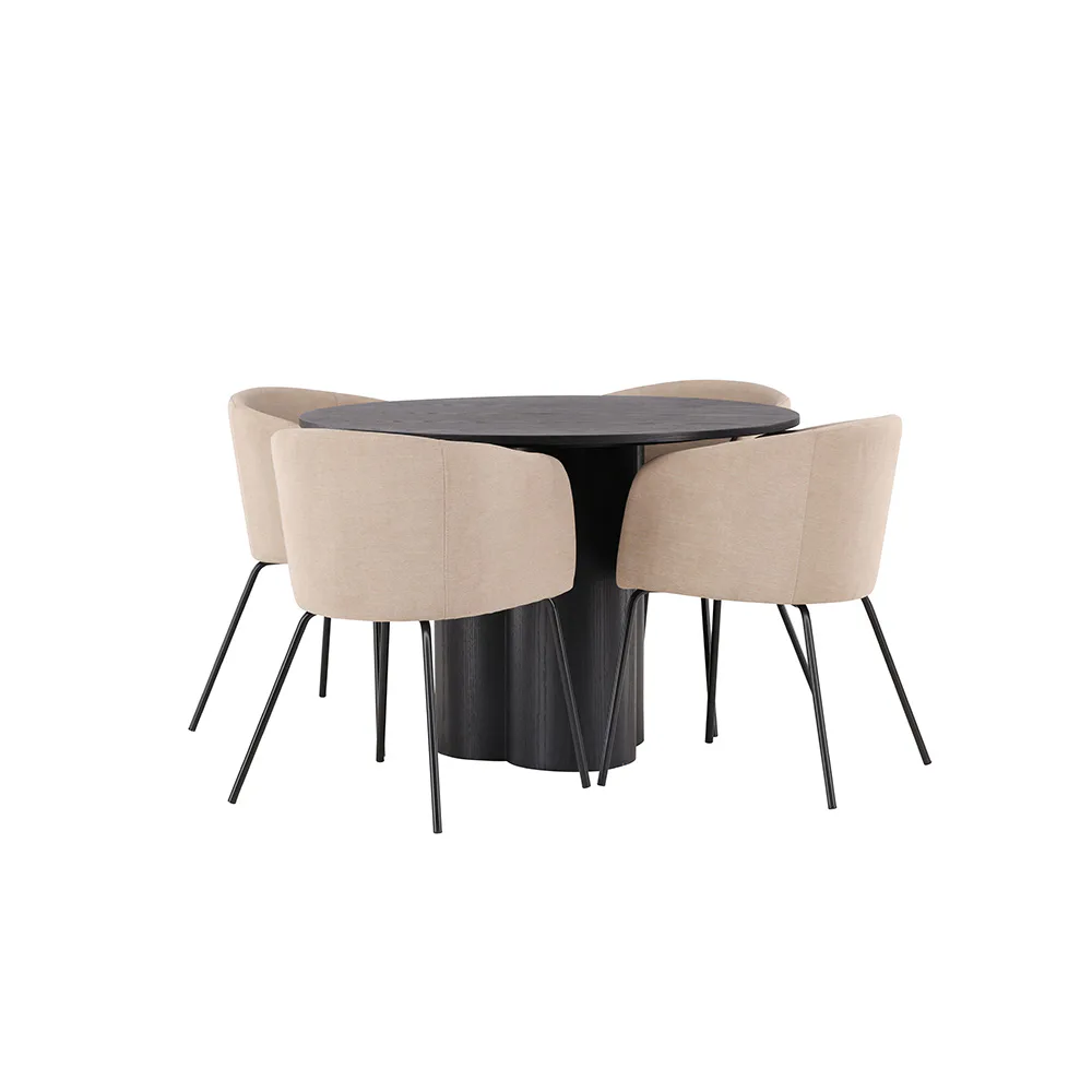 OliviaDiningTable-Black/BlackVeneer+BeritChair-Black/BeigeFa Svart/Beige