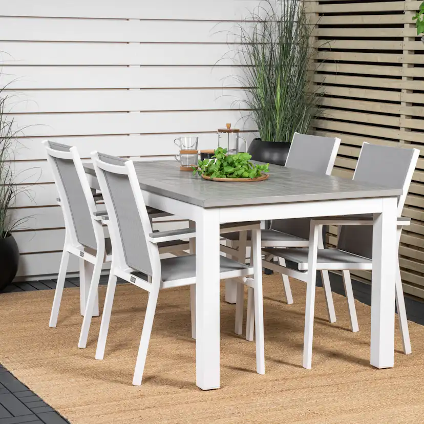 Albany Dining Table 152/210*90 - White Alu / Grey Aintwood+P Vit/Grå