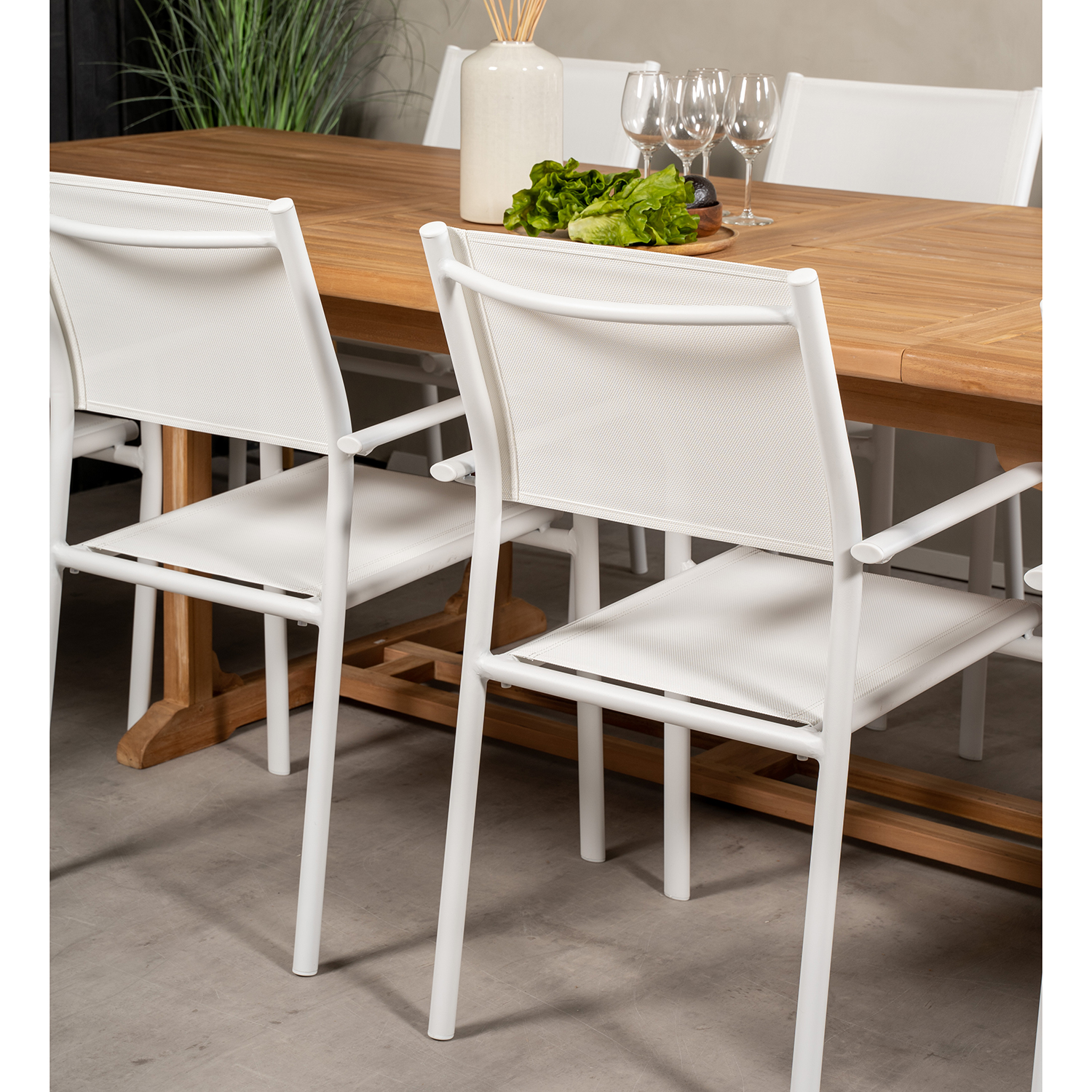 Matgrupp Venture Home Kenya 195-295x110 Teak med 8 Santorini Karmstolar