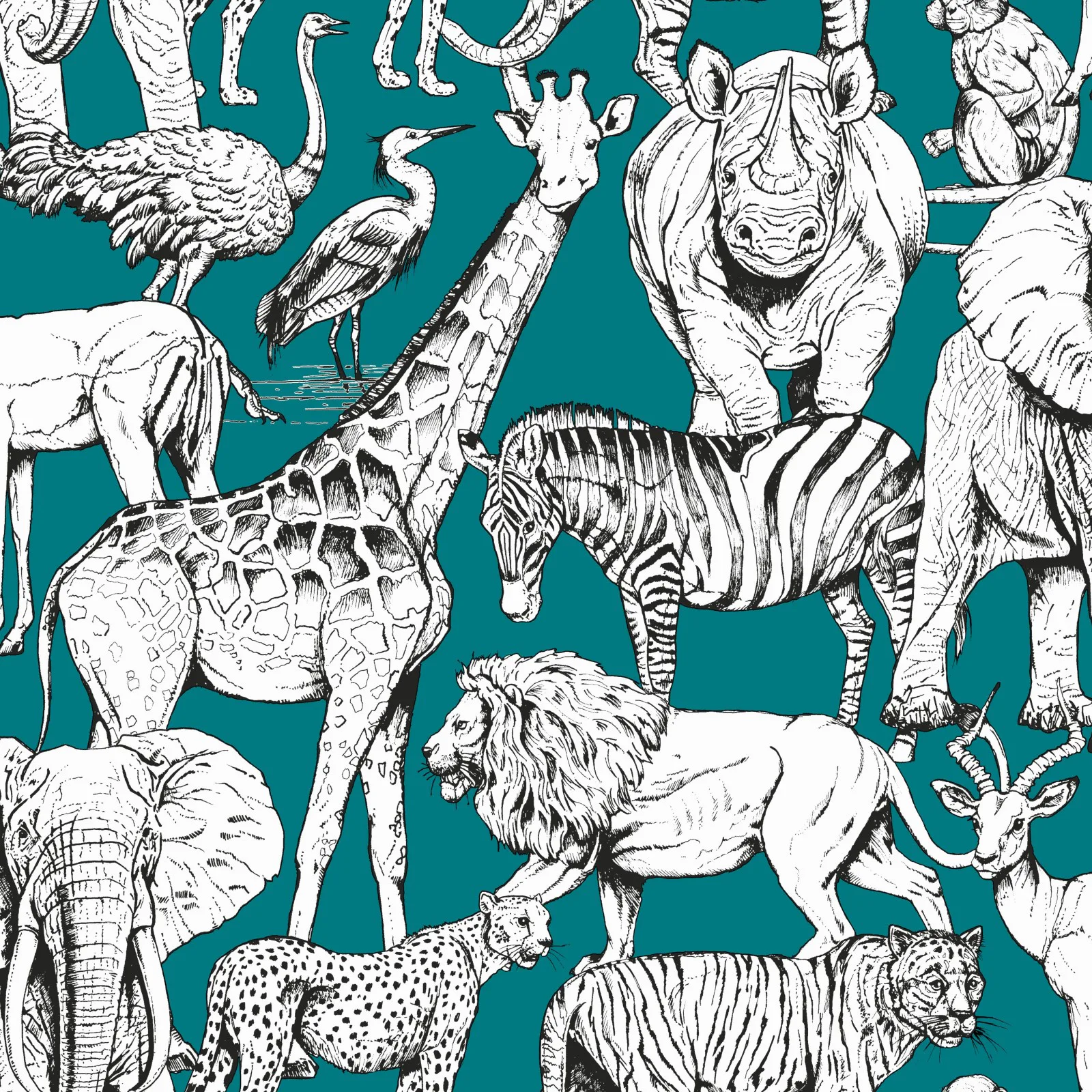 Tapet Superfresco Easy Jungle Animals Grön
