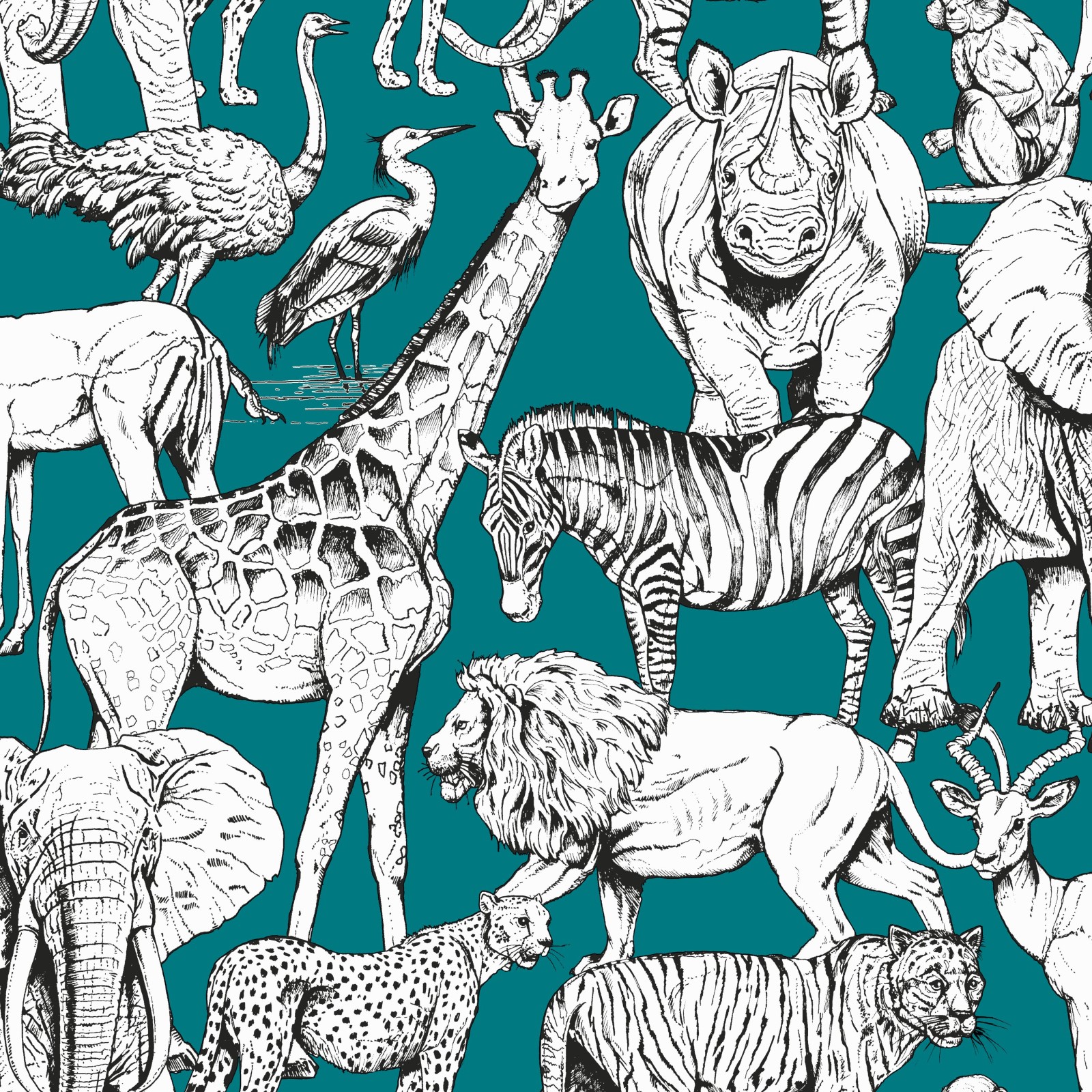 Tapet Superfresco Easy Jungle Animals Grön