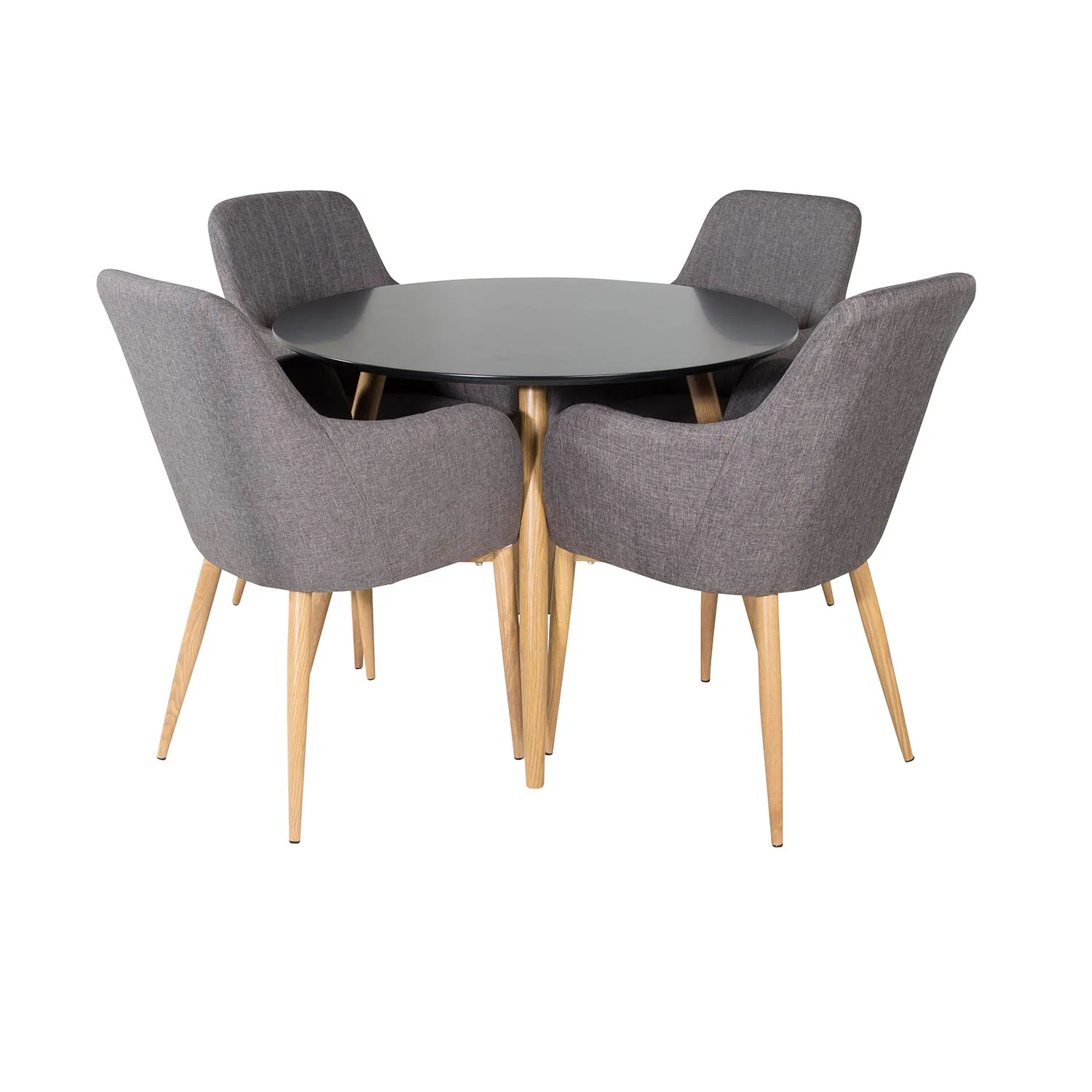 Plaza Round Table -Black / Oak+Comfort Chair-Dark Grey/Oak_4 Svart/Ek/Mörkgrå