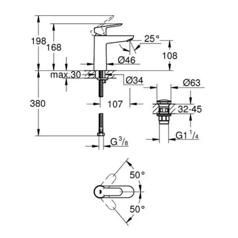Tvättställsblandare Grohe Start Edge Mid 23775