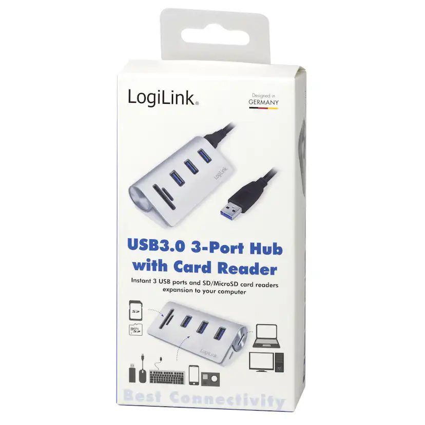 USB3.0 3-port hub LogiLink Med Minneskortsläsare