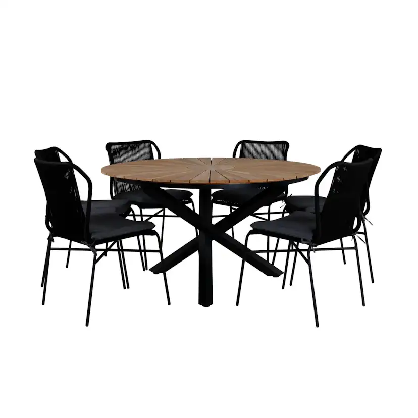 Matgrupp Venture Home Meya med 6 Jefferson Stapelbara Matstolar