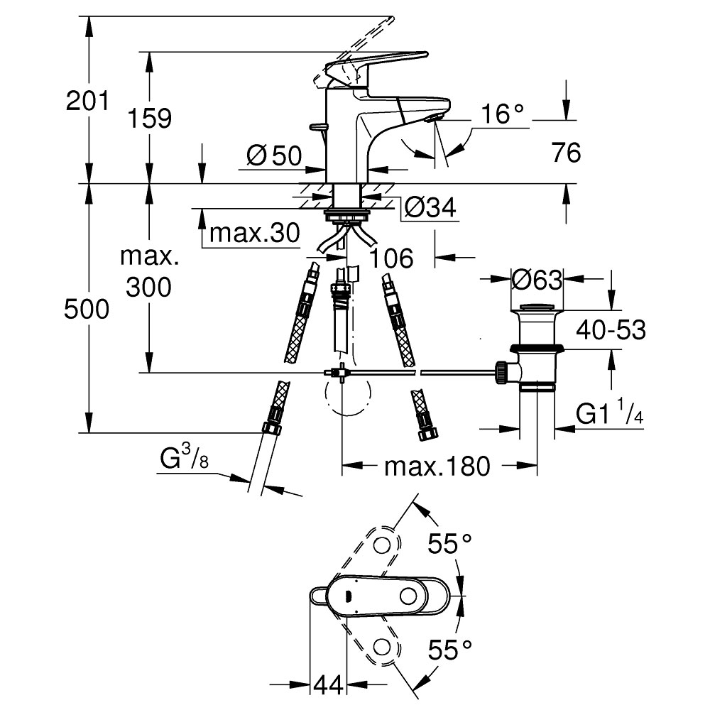 Tvättställsblandare Grohe Europlus 33155 med Utdragbar Pip