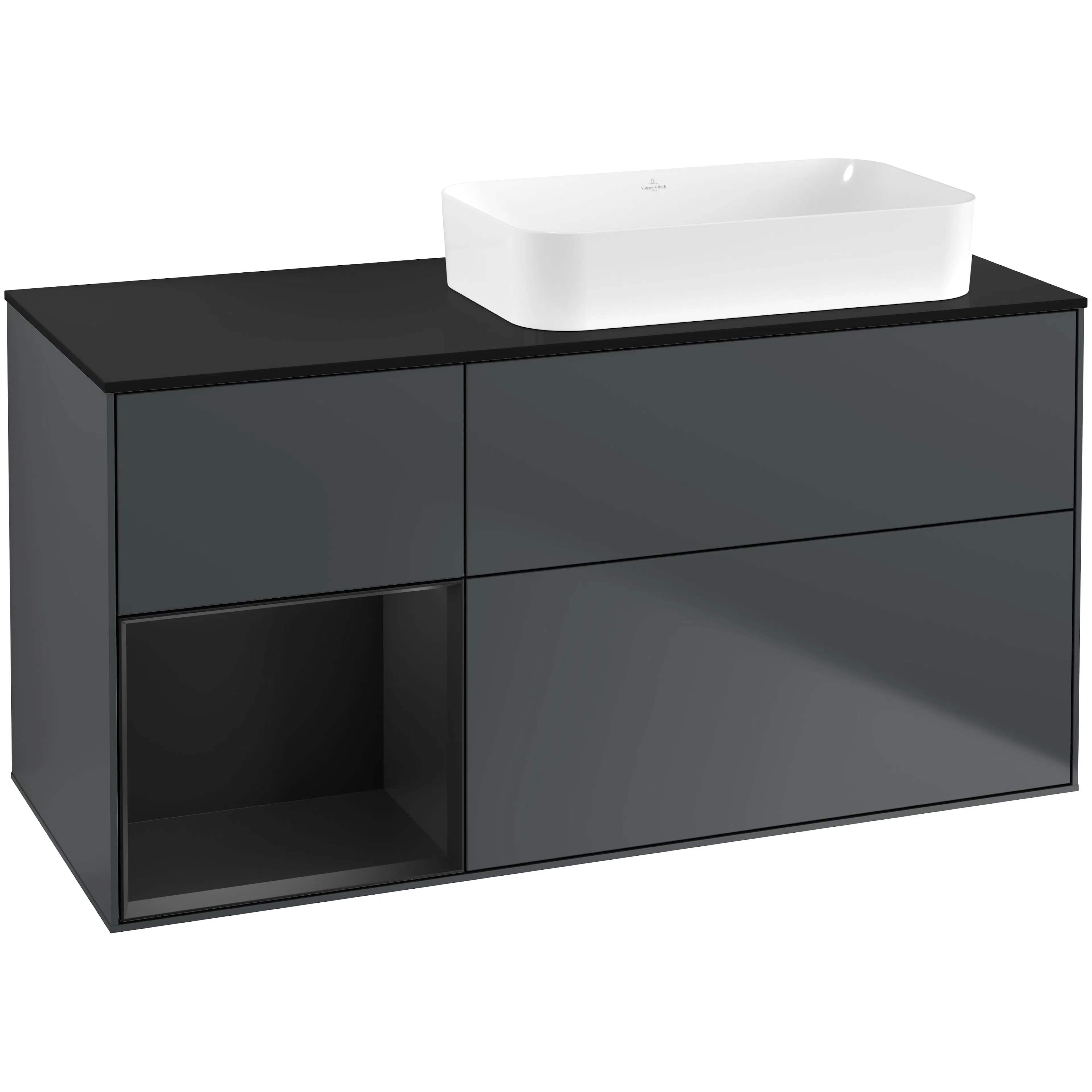 Tvättställsskåp Villeroy & Boch Finion med 3 Lådor Hylla och Bänkskiva för Ocentrerat Fristående Tvättställ
