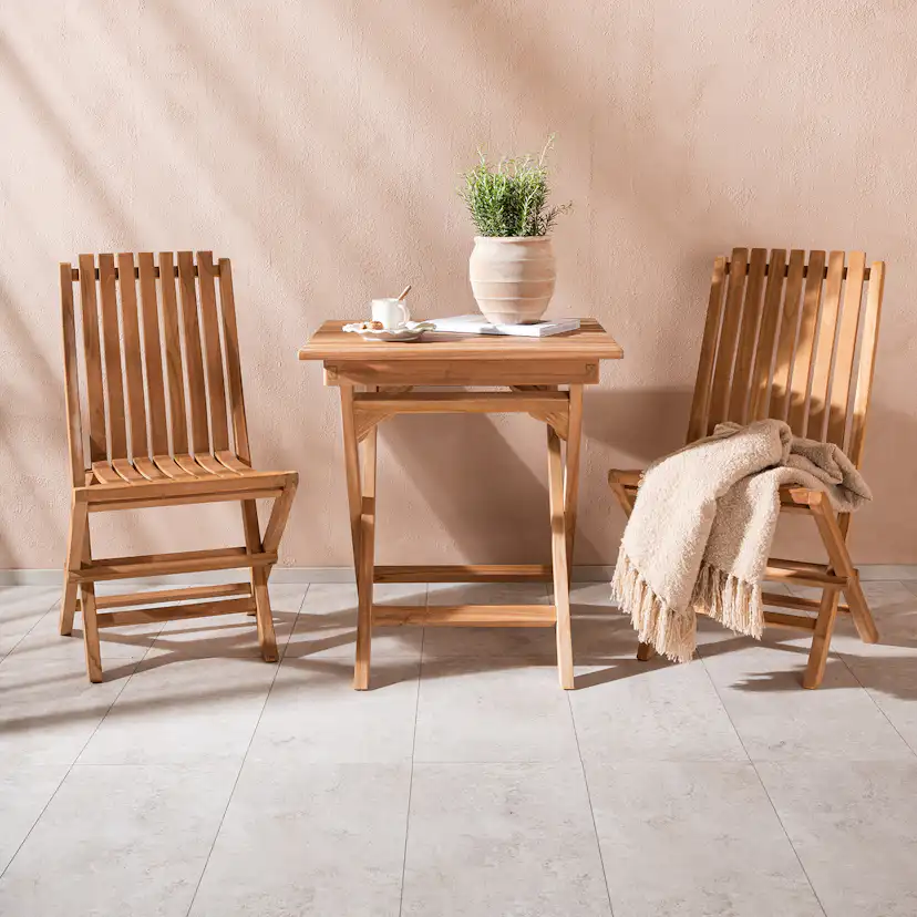Cafégrupp Venture Home Ghana 70x70 med 2 Ghana Fällbara Trädgårdsstolar Utomhus