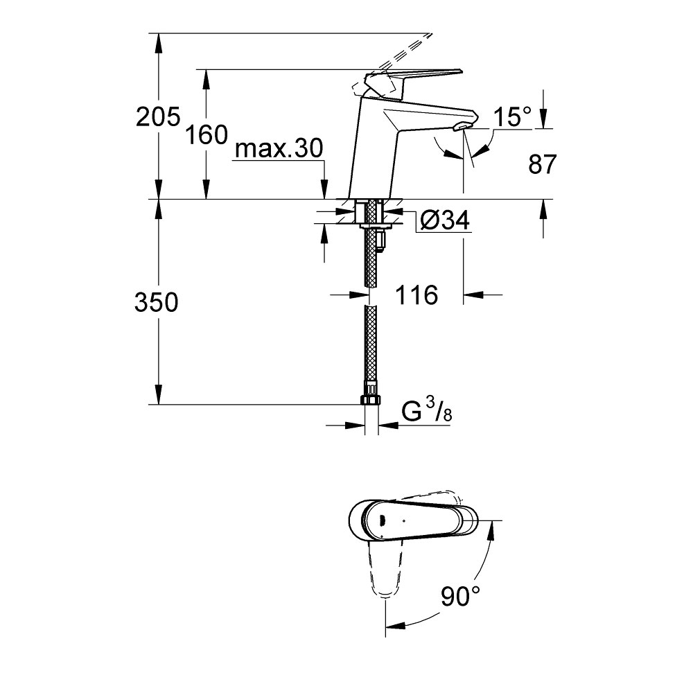 Tvättställsblandare Grohe Eurodisc Cosmopolitan 23382 med Kallstart