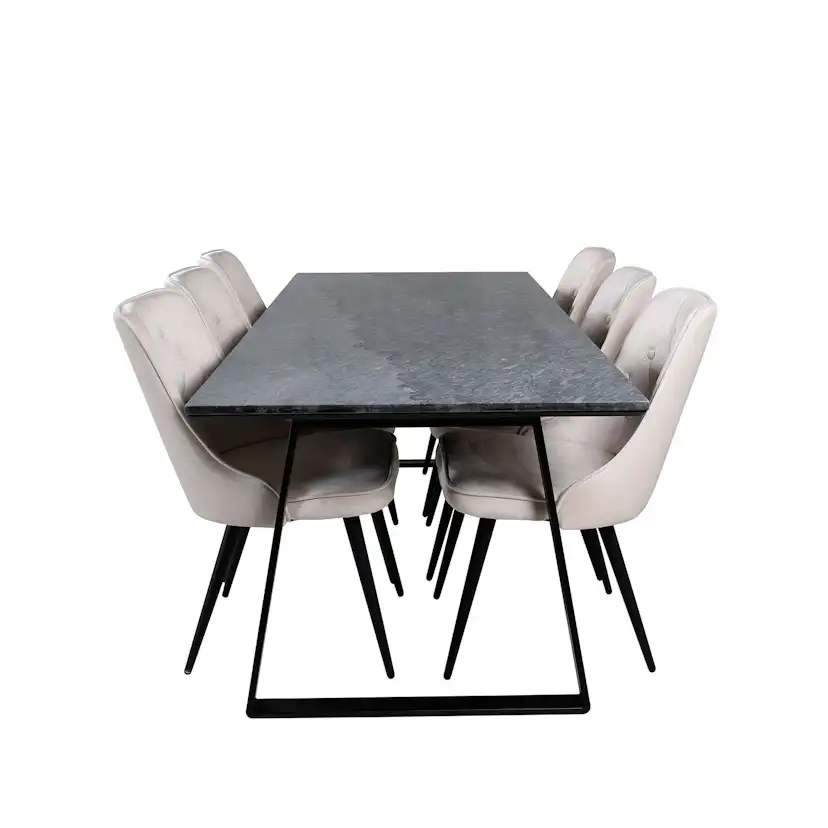 Matgrupp Venture Home Estelle med 6 Velvet Deluxe stolar