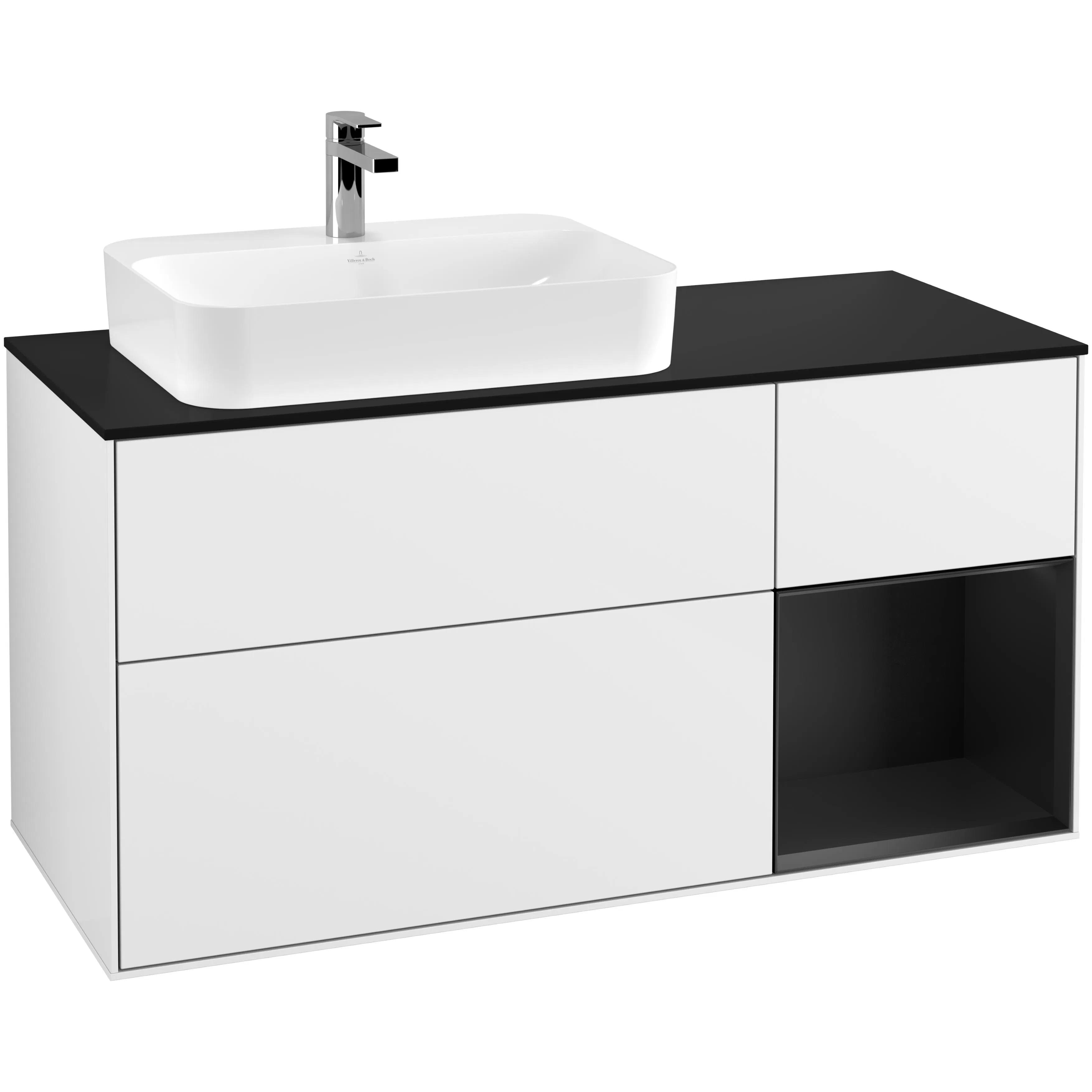 Tvättställsskåp Villeroy & Boch Finion med 3 Lådor Hylla och Bänkskiva för Ocentrerat Ytmonterat Tvättställ