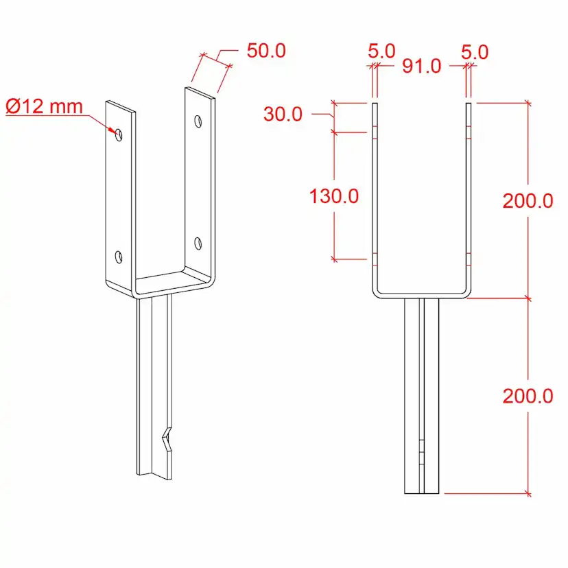 U-Stolpfot PLUS inkl. Skruv Längd: 40 cm