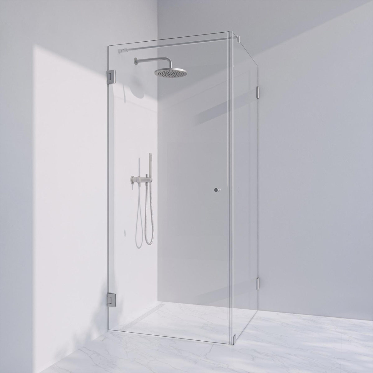 Invitrea Flair GH21/Vänsterhängd/80x90/Blank krom/Fingergrep Storlek: 800x900 mm, Glastyp: Gråtonat Glas, Profil: Blank Krom, Handtag: Fingergreppsknopp, Hängning: Vänsterhängd