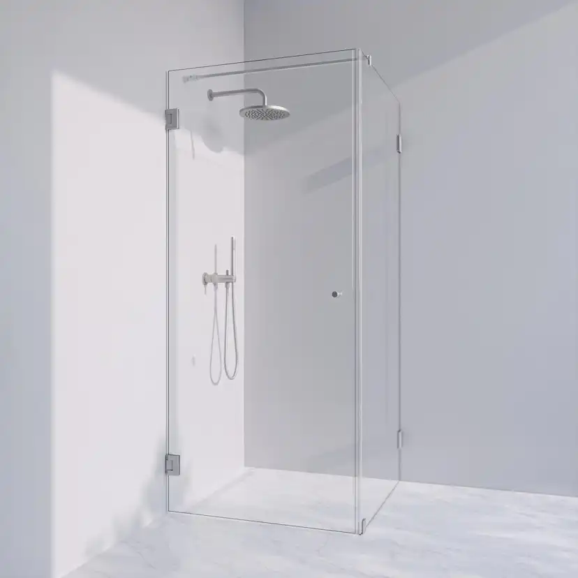 Invitrea Flair GH21/Vänsterhängd/80x90/Blank krom/Fingergrep Storlek: 800x900 mm, Glastyp: Gråtonat Glas, Profil: Blank Krom, Handtag: Fingergreppsknopp, Hängning: Vänsterhängd