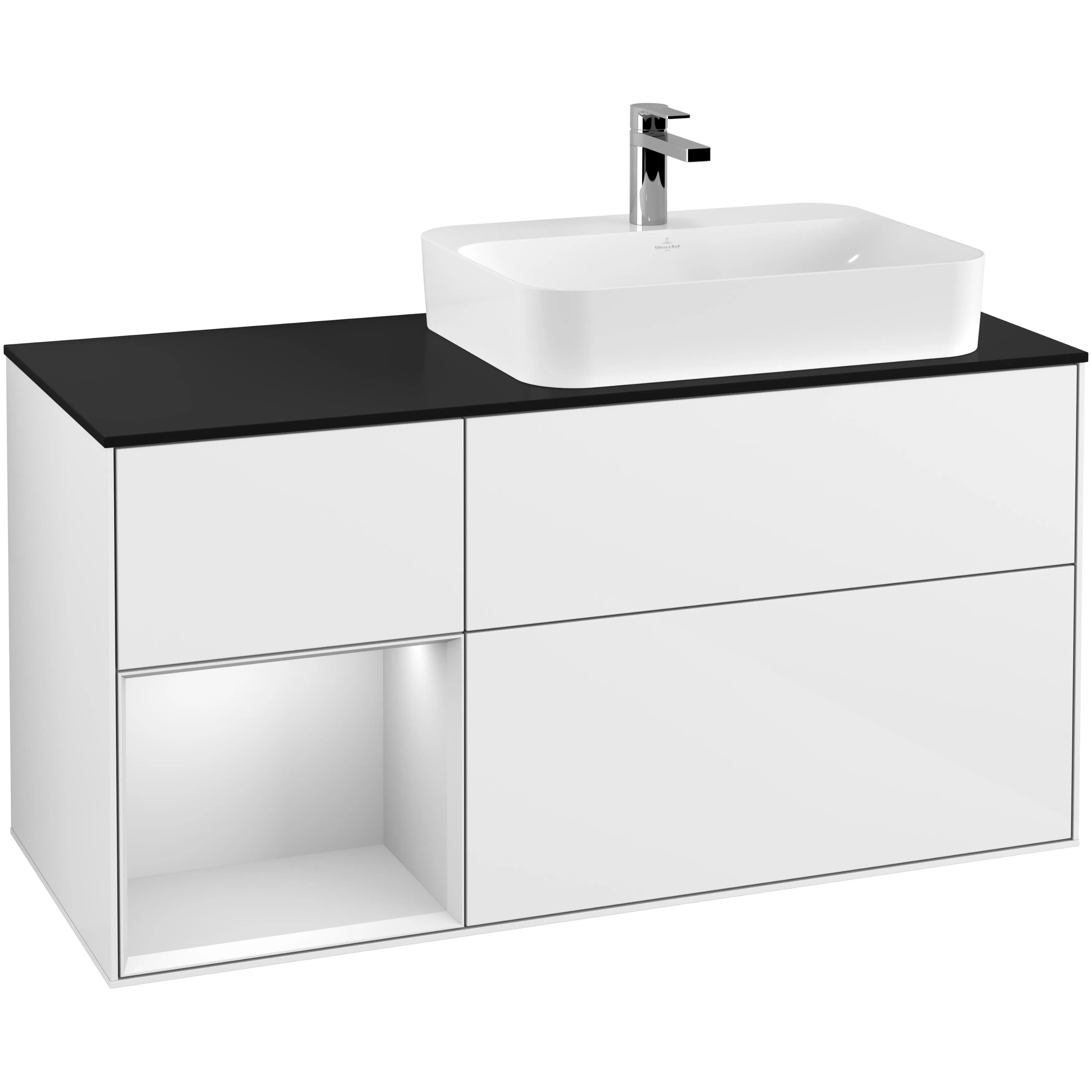 Tvättställsskåp Villeroy & Boch Finion med 3 Lådor Hylla och Bänkskiva för Ocentrerat Ytmonterat Tvättställ