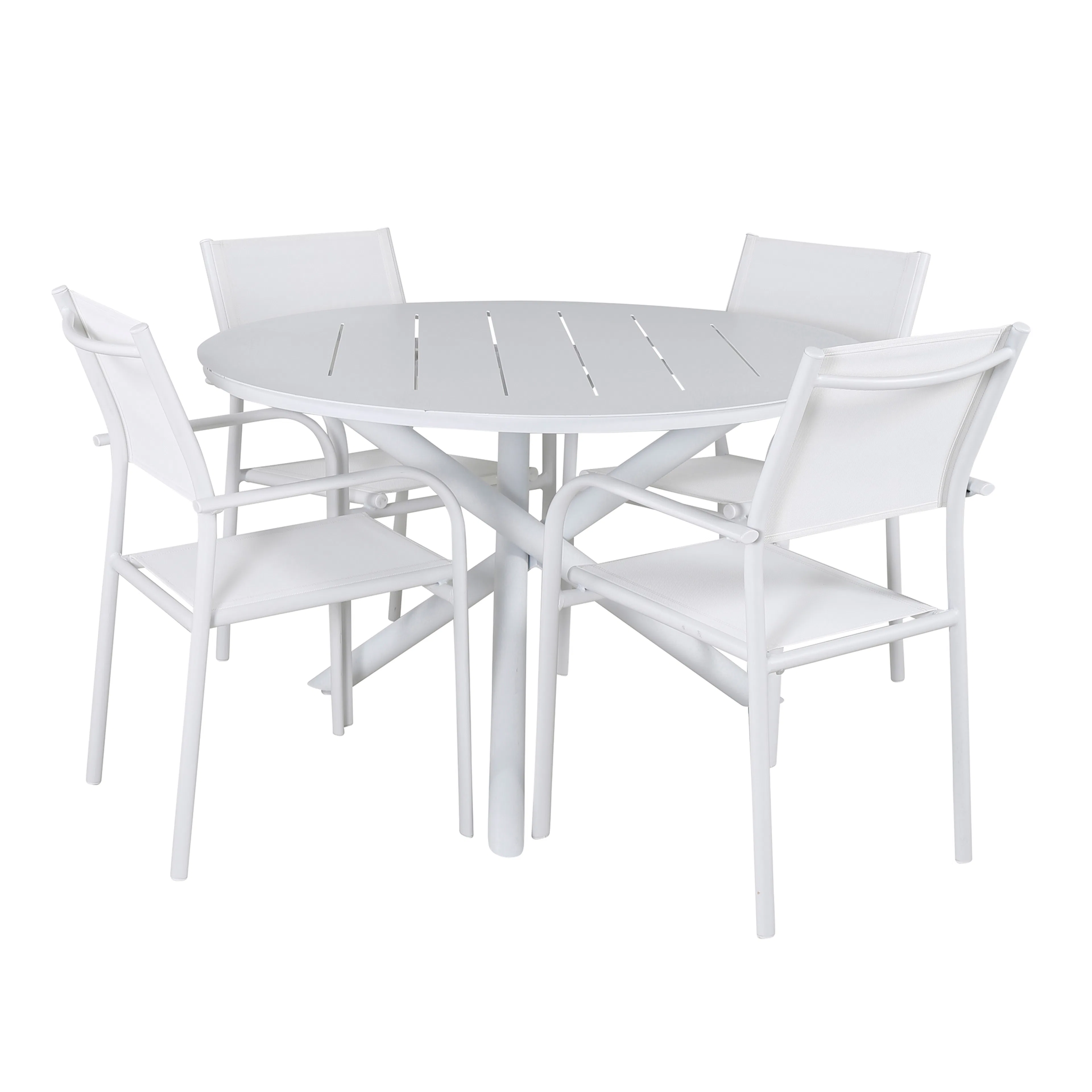 Alma Dining Table - White Alu - ø120cm+Santorini Arm Chair ( Vit
