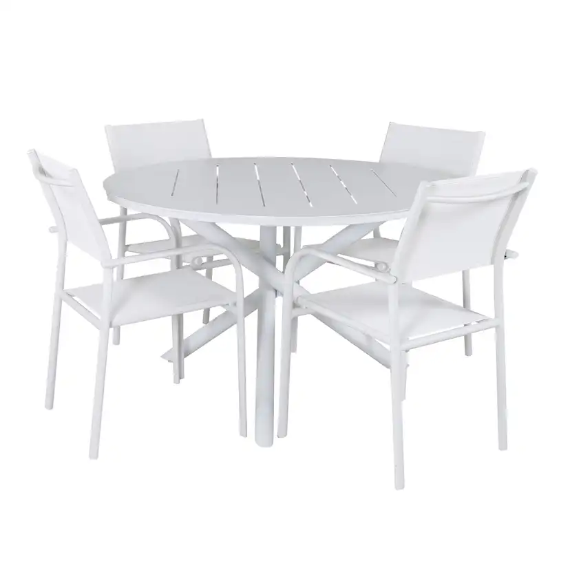 Alma Dining Table - White Alu - ø120cm+Santorini Arm Chair ( Vit